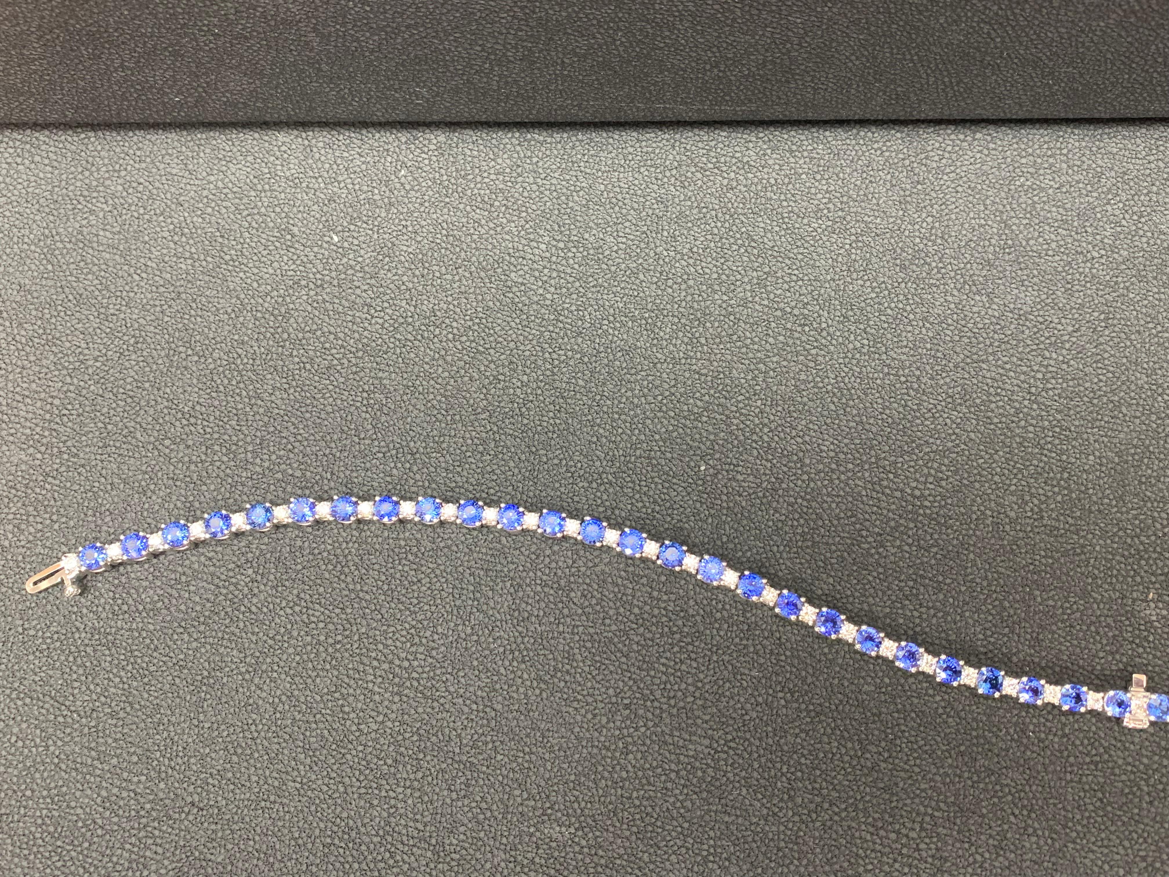 8.13 Carat Blue Sapphire and Diamond Tennis Bracelet in 14K White Gold For Sale 3