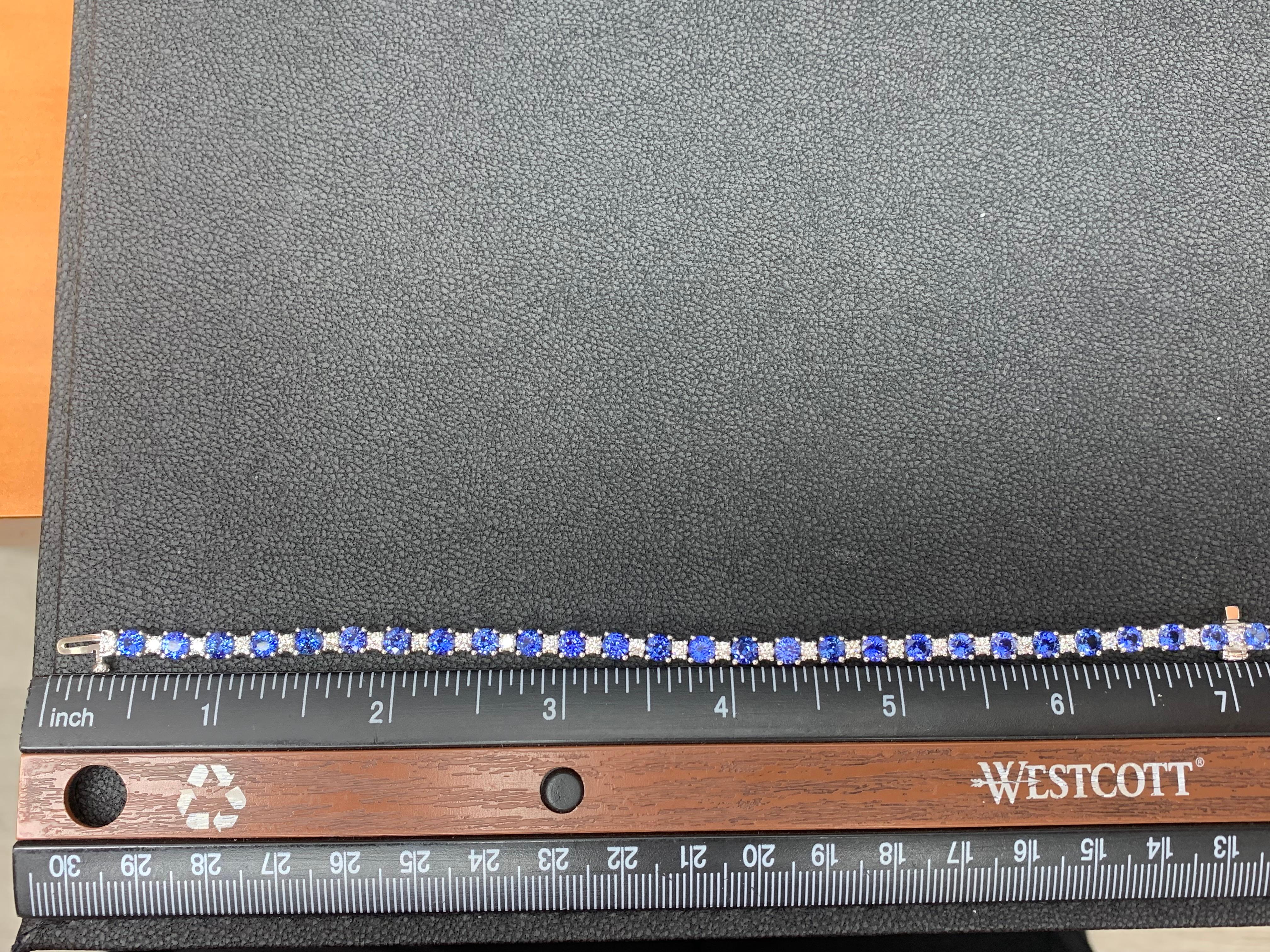 8.13 Carat Blue Sapphire and Diamond Tennis Bracelet in 14K White Gold For Sale 4