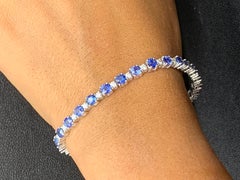 8.13 Carat Blue Sapphire and Diamond Tennis Bracelet in 14K White Gold