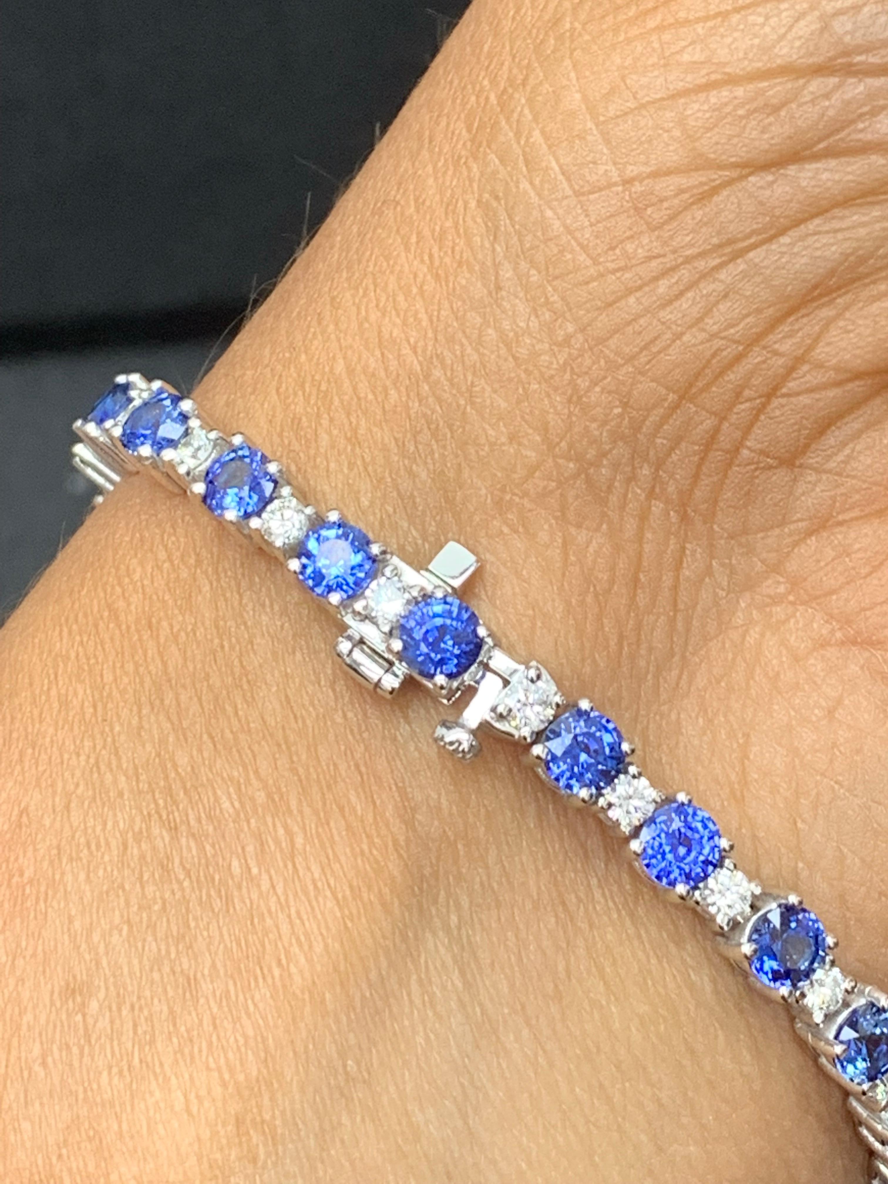 sapphire and diamond tennis bracelet 14k white gold