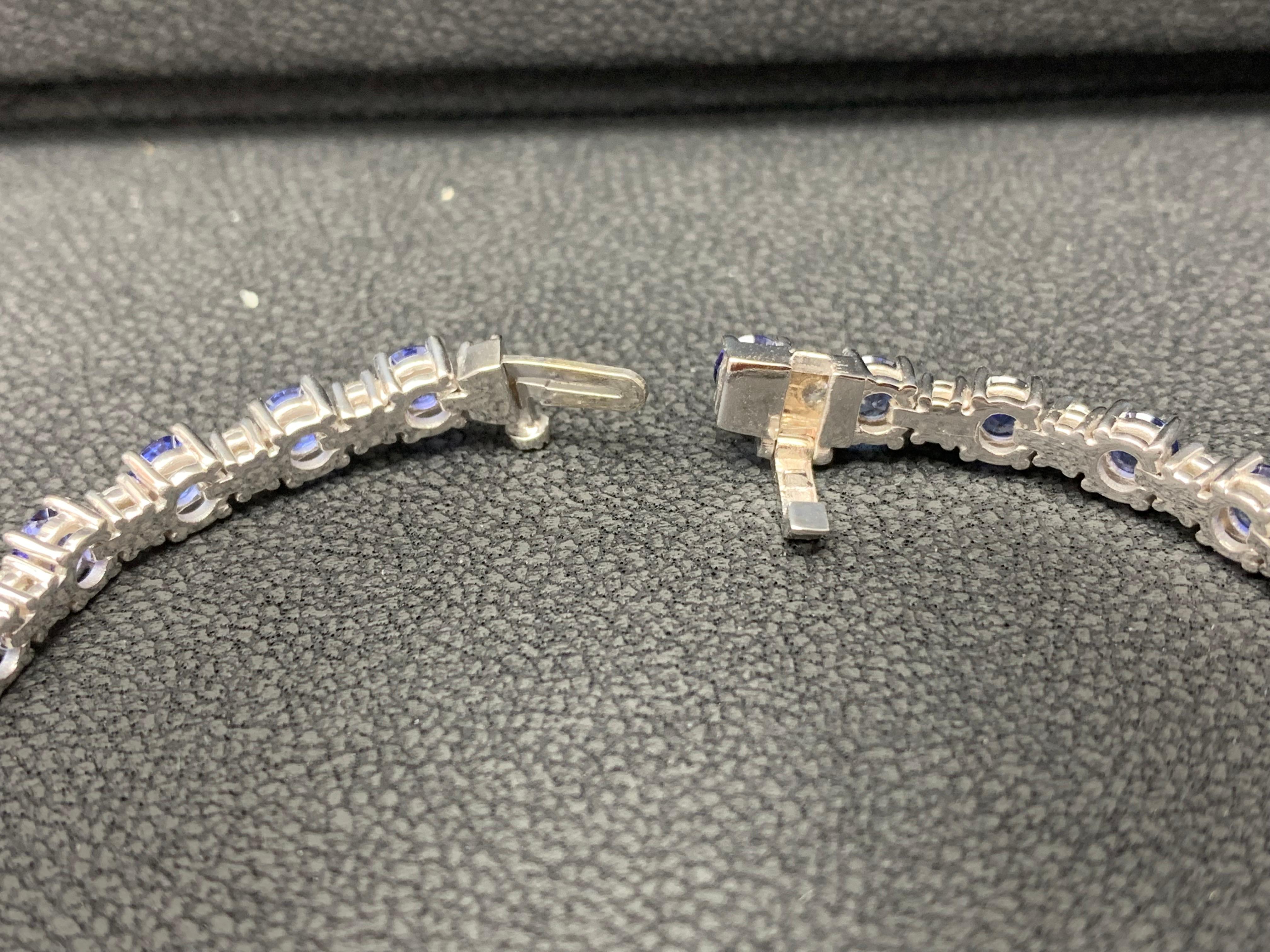 Brilliant Cut 8.13 Carat Blue Sapphire and Diamond Tennis Bracelet in 14K White Gold For Sale