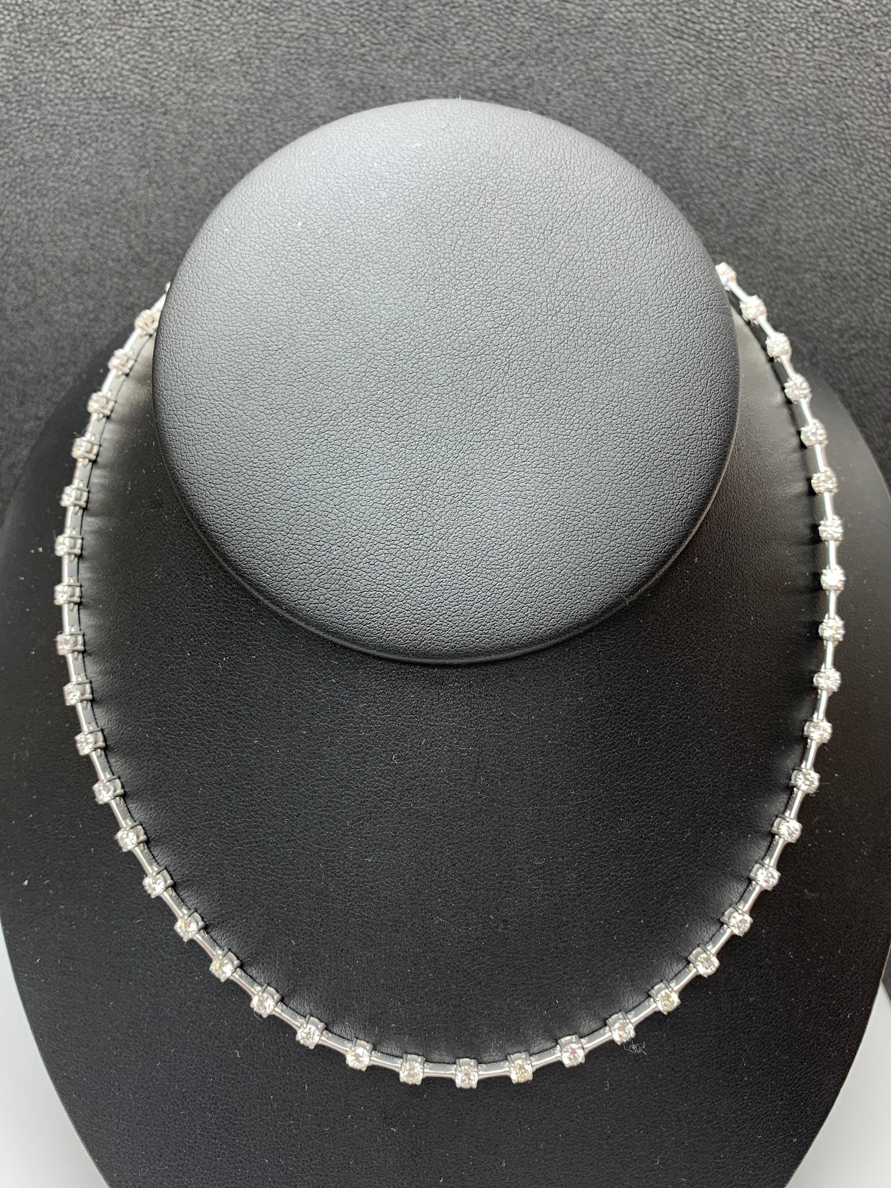 A brilliant jewelry piece showcasing 8.13 carats total of brilliant cut 53 round diamonds. Made with 14K White Gold. Diamond by the Yard Necklace.
(Customized and sizable for the desired length)

Style is available in different price ranges. Prices