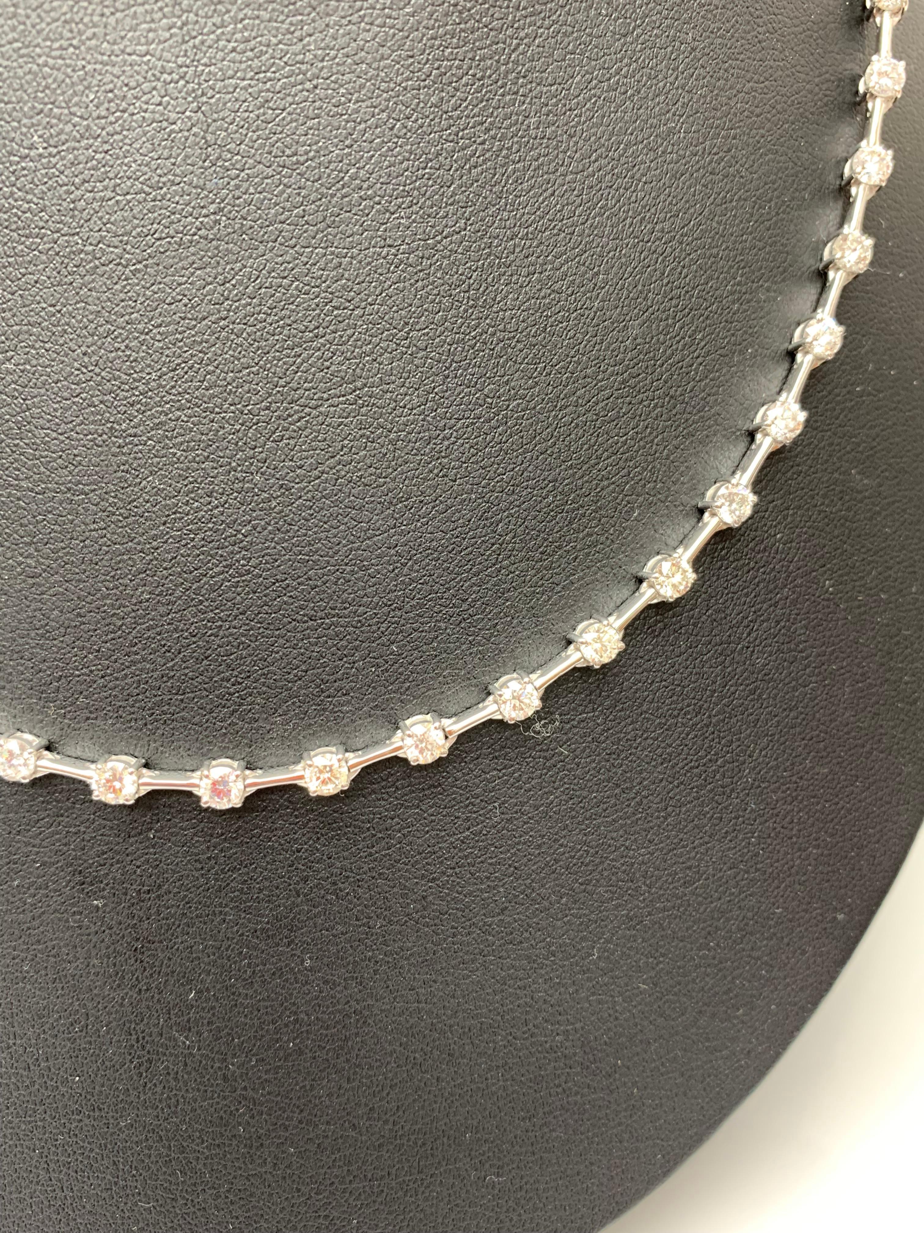 Round Cut 8.13 Carat Diamonds by the Yard Necklace in 14K White Gold For Sale