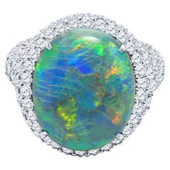 Bague cocktail en opale Lightning Ridge et diamants taille ovale de 8,13 carats à double cabochon