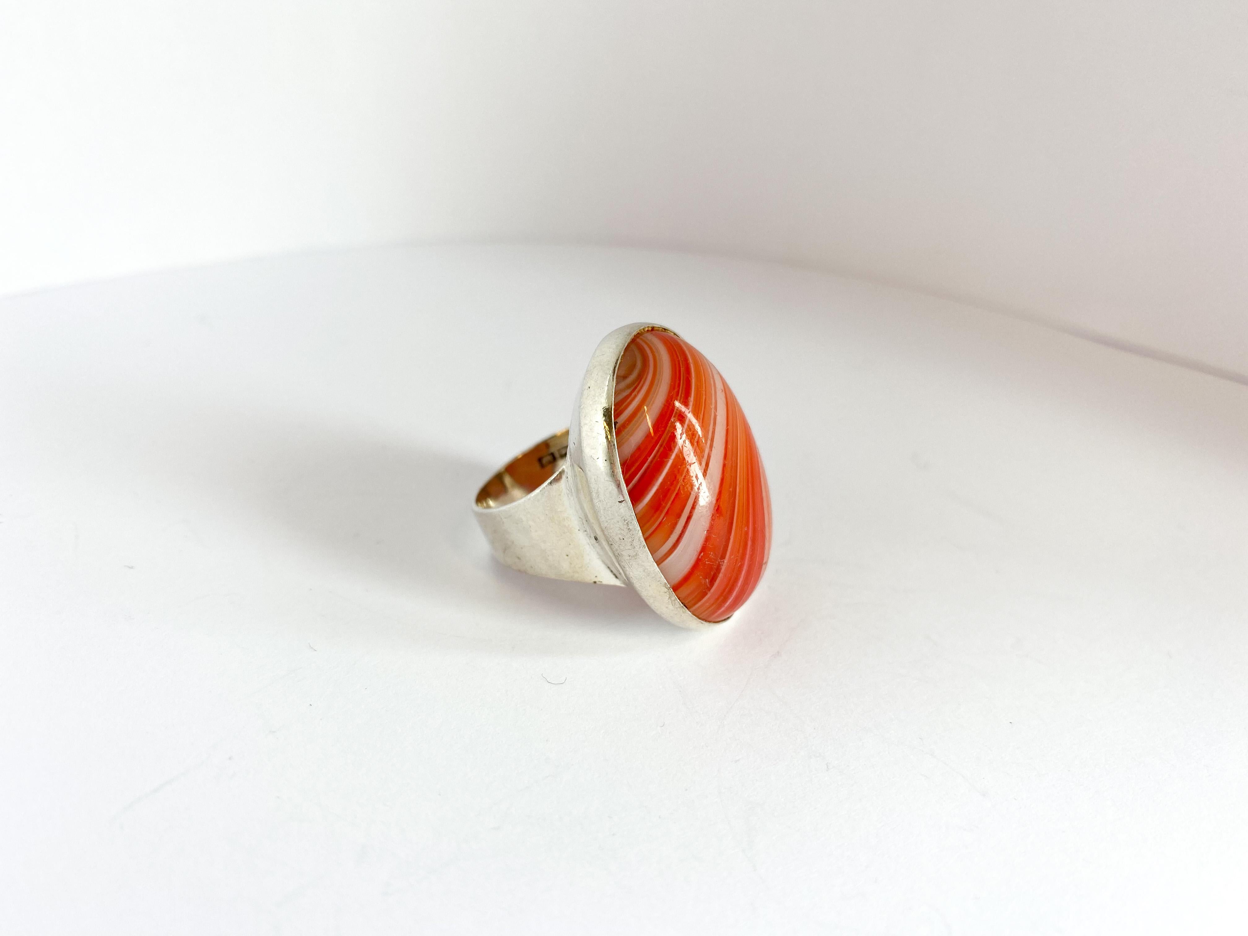 Modernist 813 Silver Ring Finland 1962 Agate Very Beautiful, Unique Stone For Sale