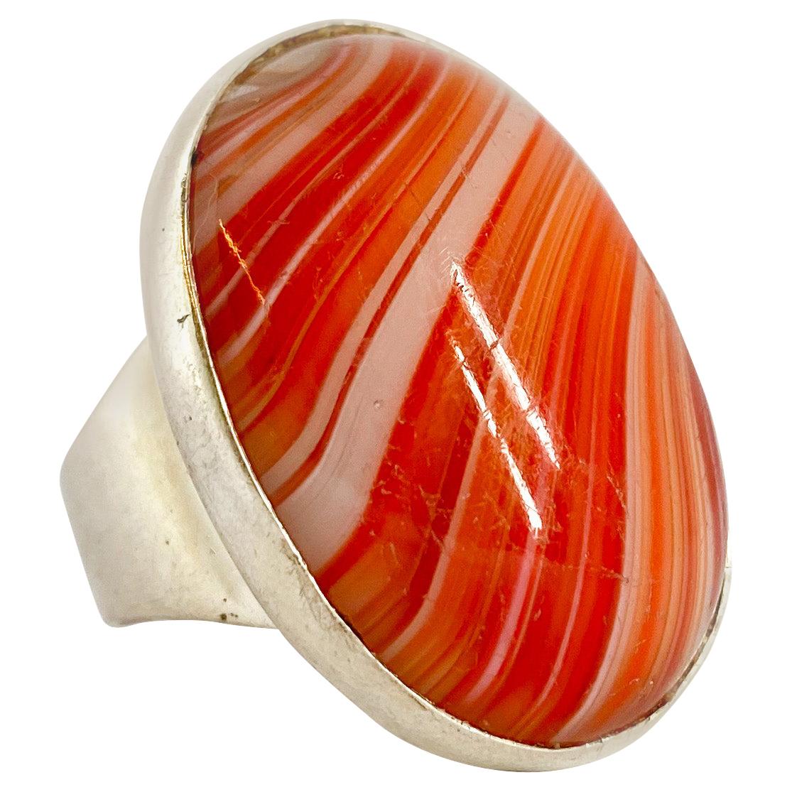 813 Silver Ring Finland 1962 Agate Very Beautiful, Unique Stone For Sale
