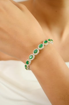 Bracciale tennis con diamante smeraldo certificato 8.13CT in oro bianco 18k per il matrimonio