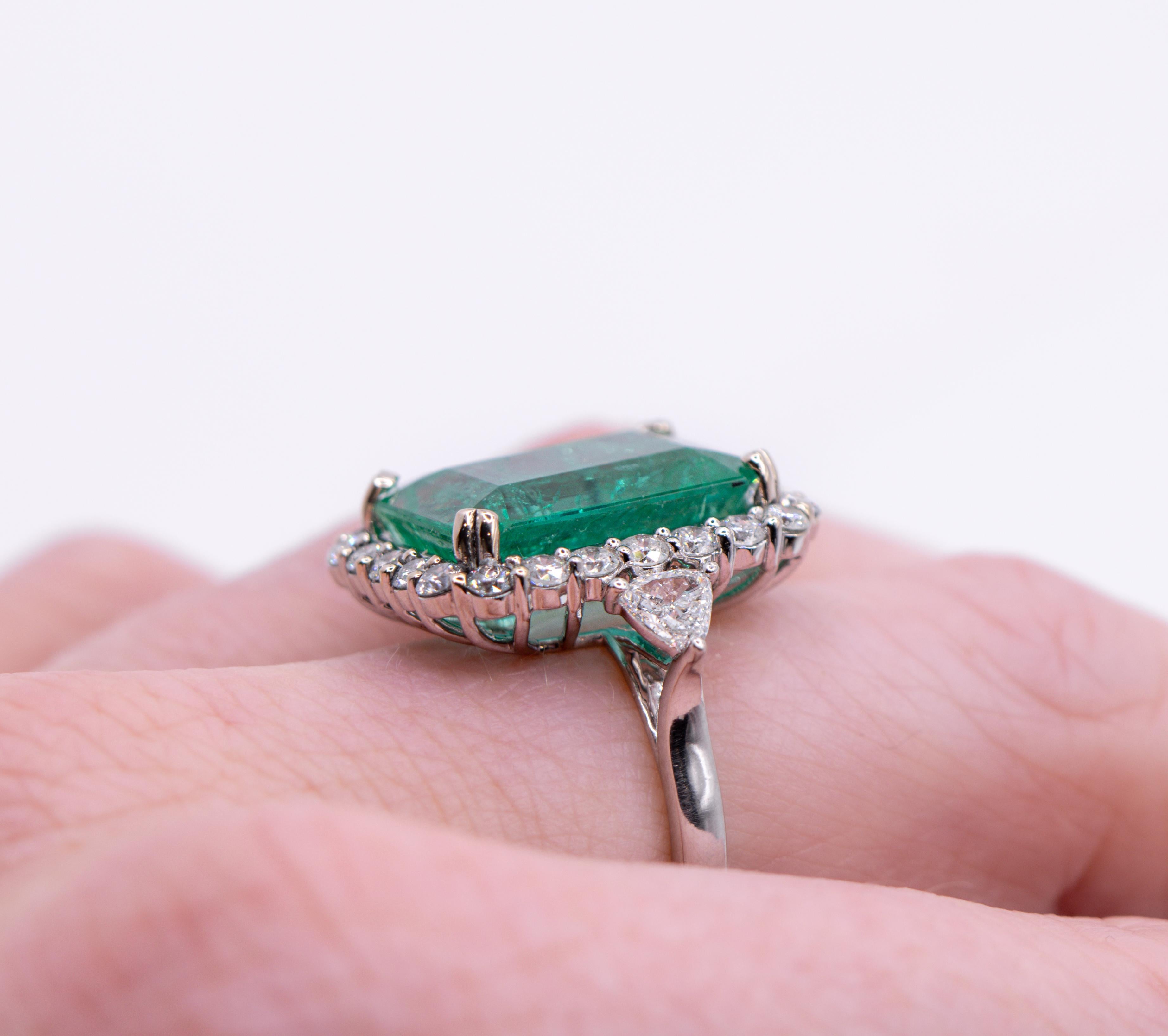 8.13ct Emerald Ring w Diamond Halo in Solid 14K White Gold Emerald Cut 15x12mm 2