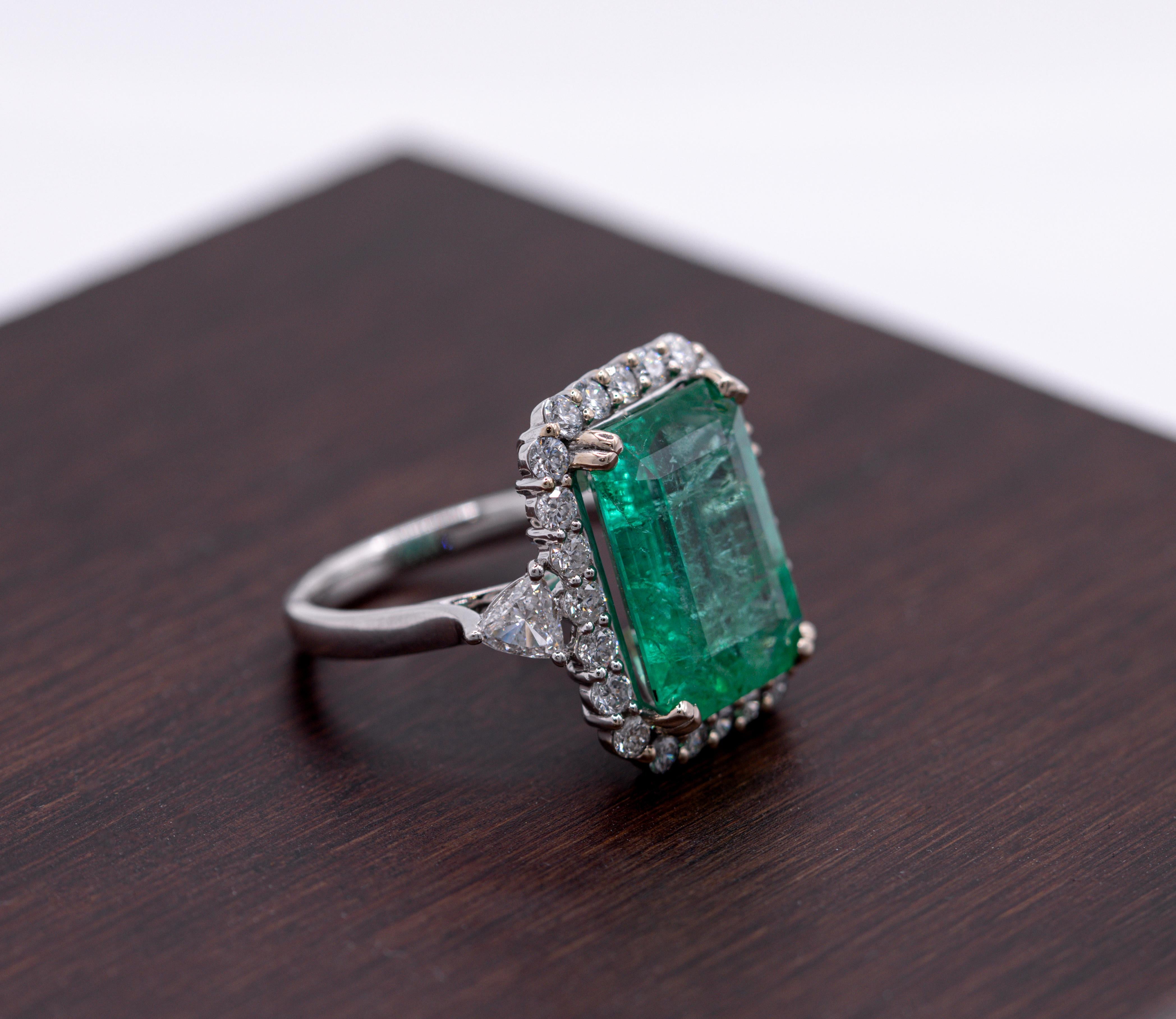 8.13ct Emerald Ring w Diamond Halo in Solid 14K White Gold Emerald Cut 15x12mm 4