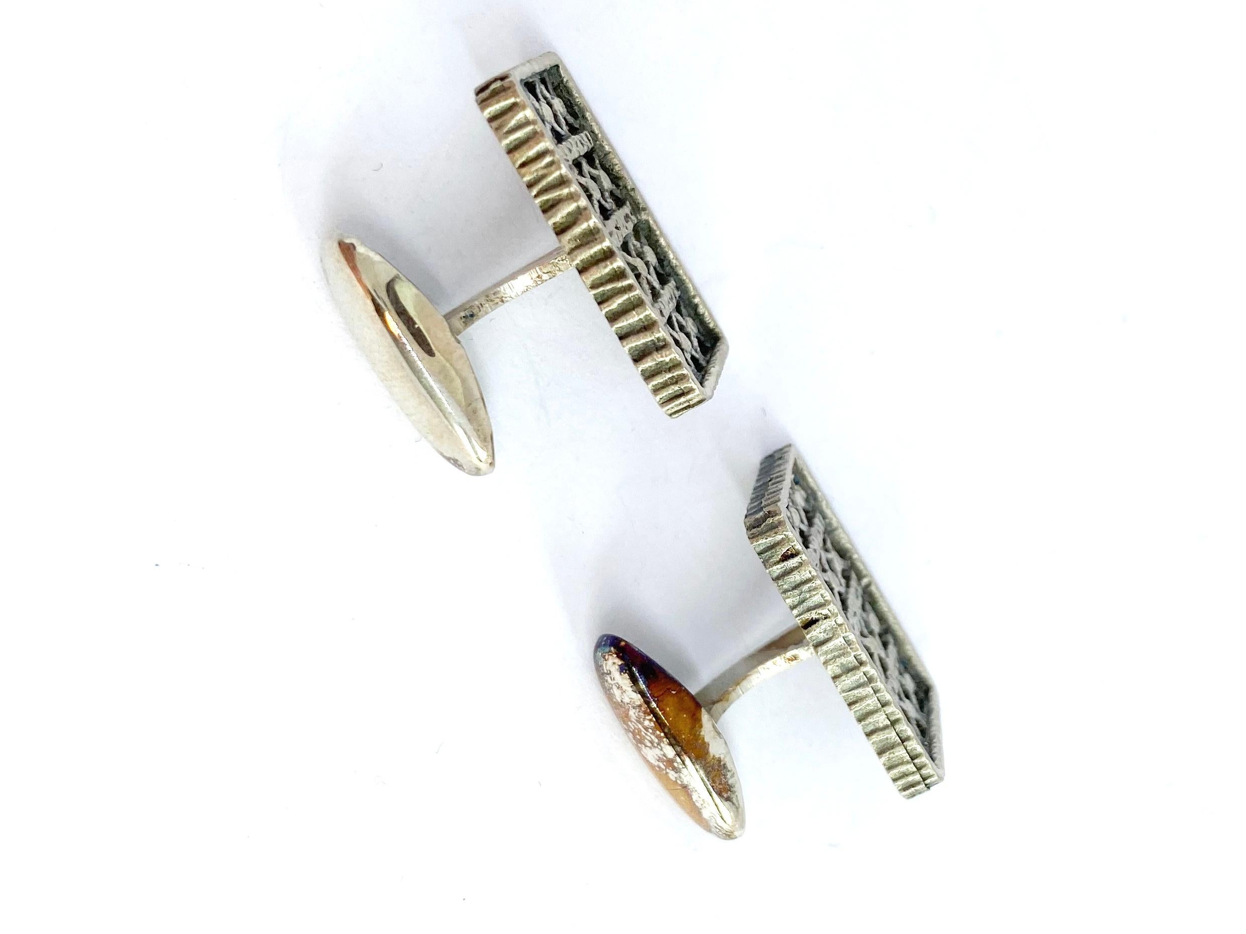 Women's or Men's 813H Silver Finland 1970 Retro Cufflinks For Sale