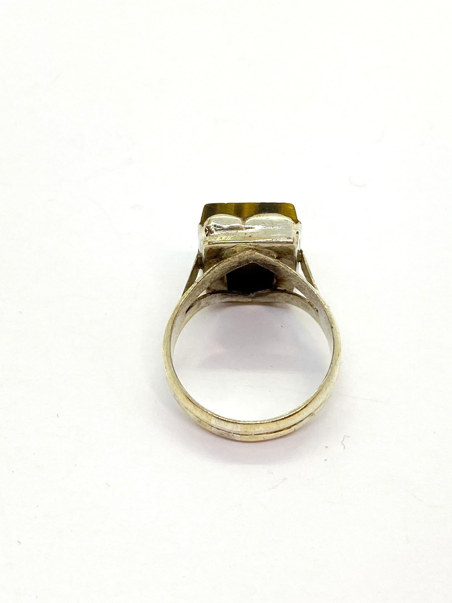 Modern 813H Silver Ring, Finland, Tiger Eye Stone, 1968 For Sale