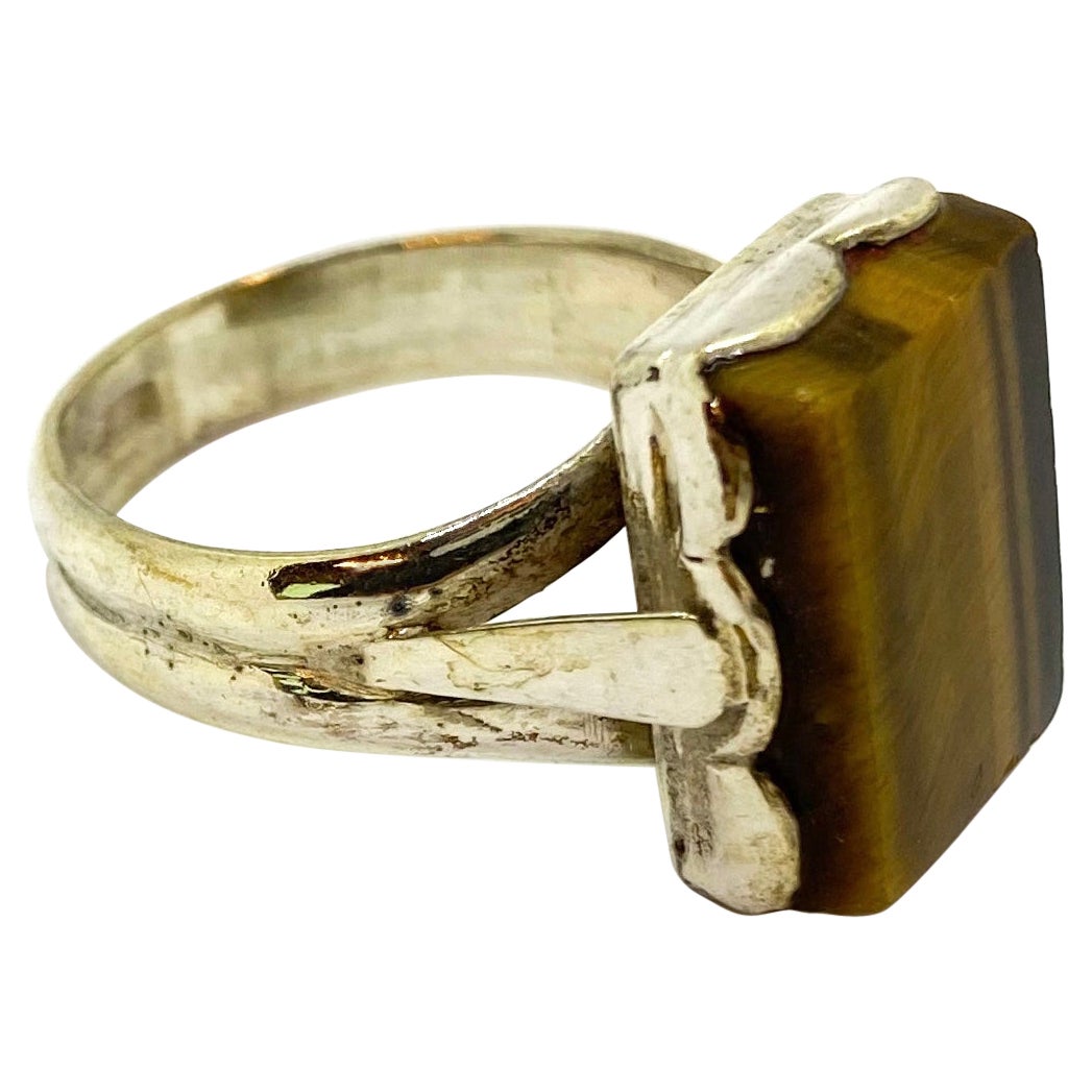 Bague en argent 813H, Finlande, pierre œil de tigre, 1968