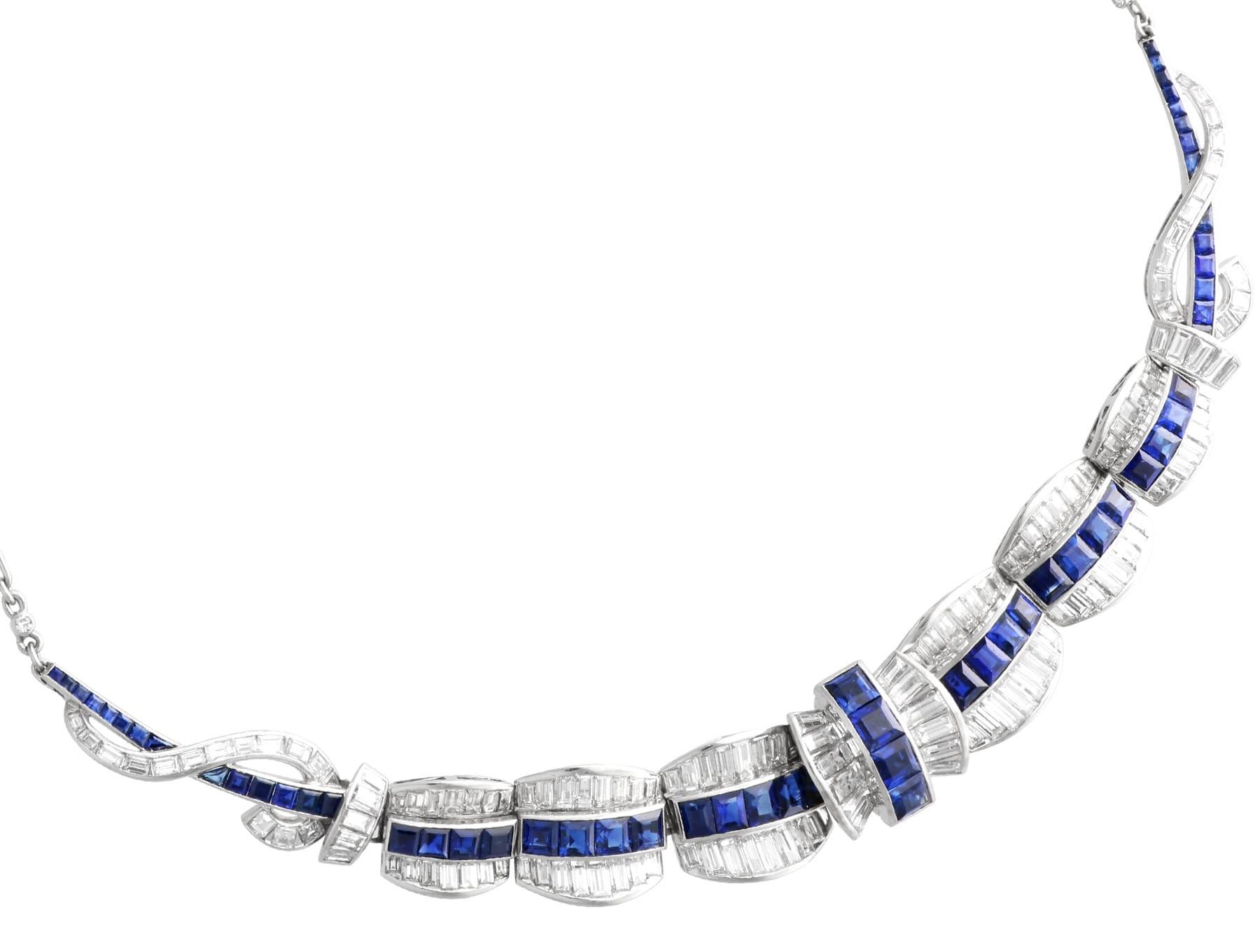 8.14 Carat Basaltic Sapphire 11.79 Carat Diamond Platinum Necklace Circa 1945 For Sale 4