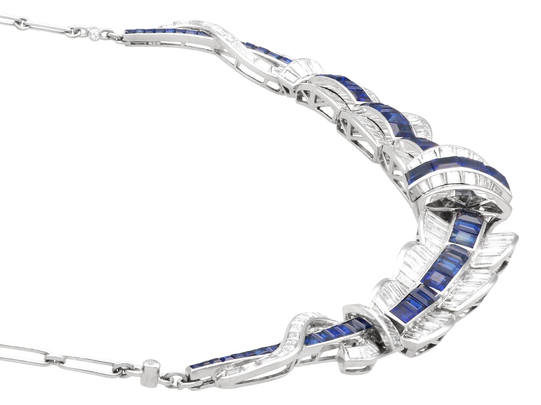 8.14 Carat Basaltic Sapphire 11.79 Carat Diamond Platinum Necklace Circa 1945 For Sale 5