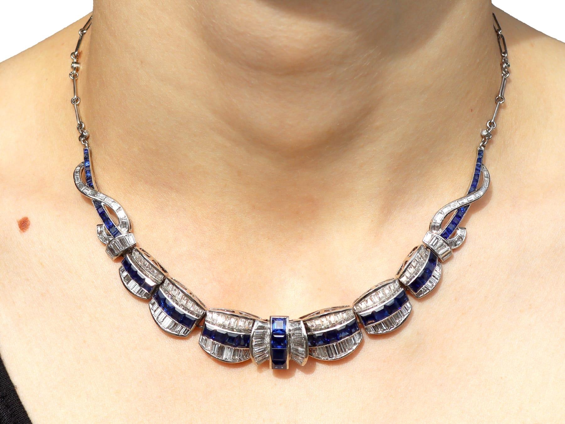 8.14 Carat Basaltic Sapphire 11.79 Carat Diamond Platinum Necklace Circa 1945 For Sale 9