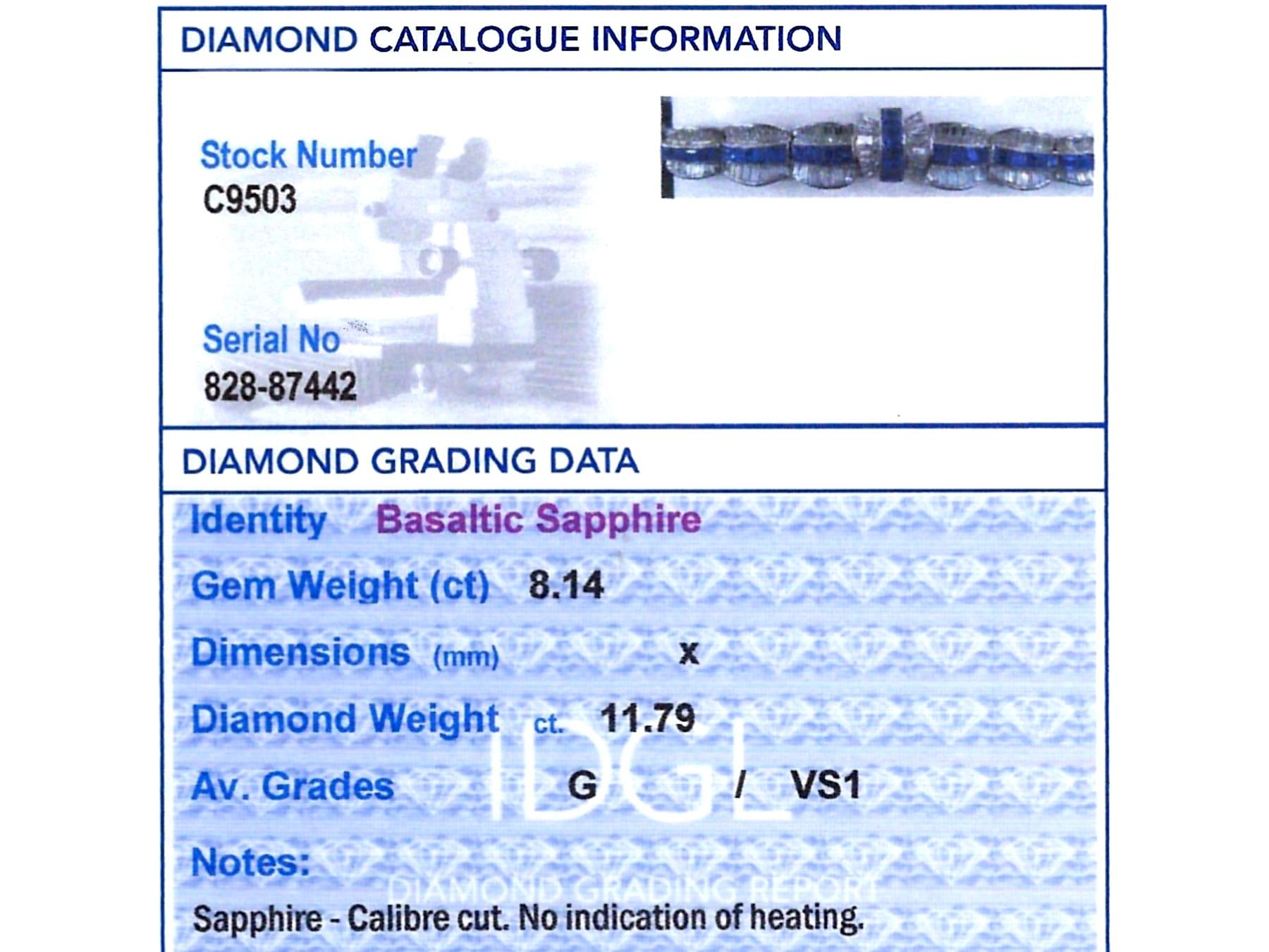 8.14 Carat Basaltic Sapphire 11.79 Carat Diamond Platinum Necklace Circa 1945 For Sale 11