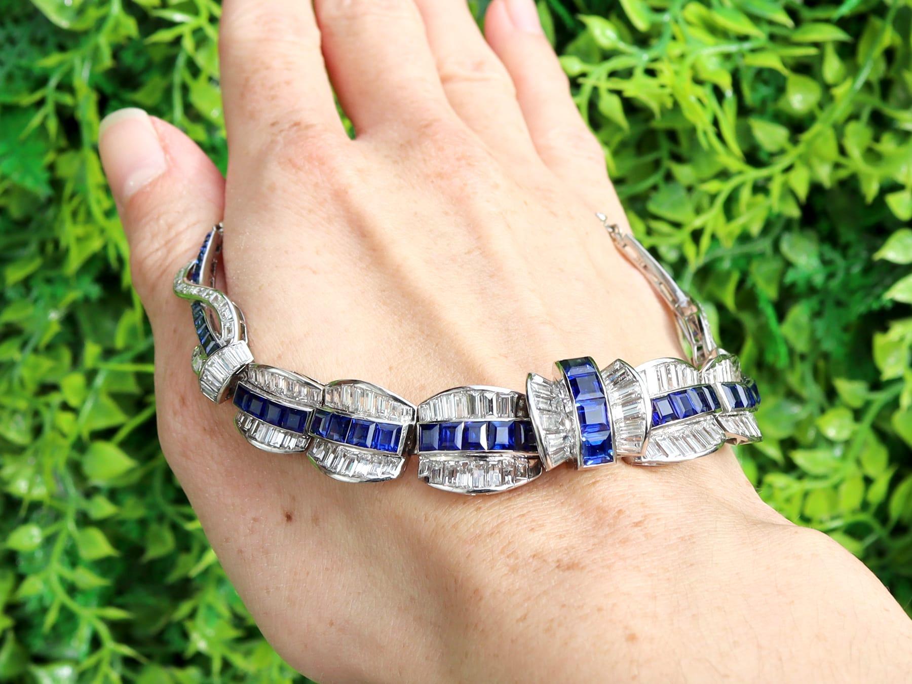 A magnificent, impressive and rare vintage Art Deco 8.14 carat Basaltic sapphire and 11.79 carat diamond, platinum necklace; part of our diverse collection of statement luxury jewelry.

This magnificent and rare vintage sapphire necklace has been