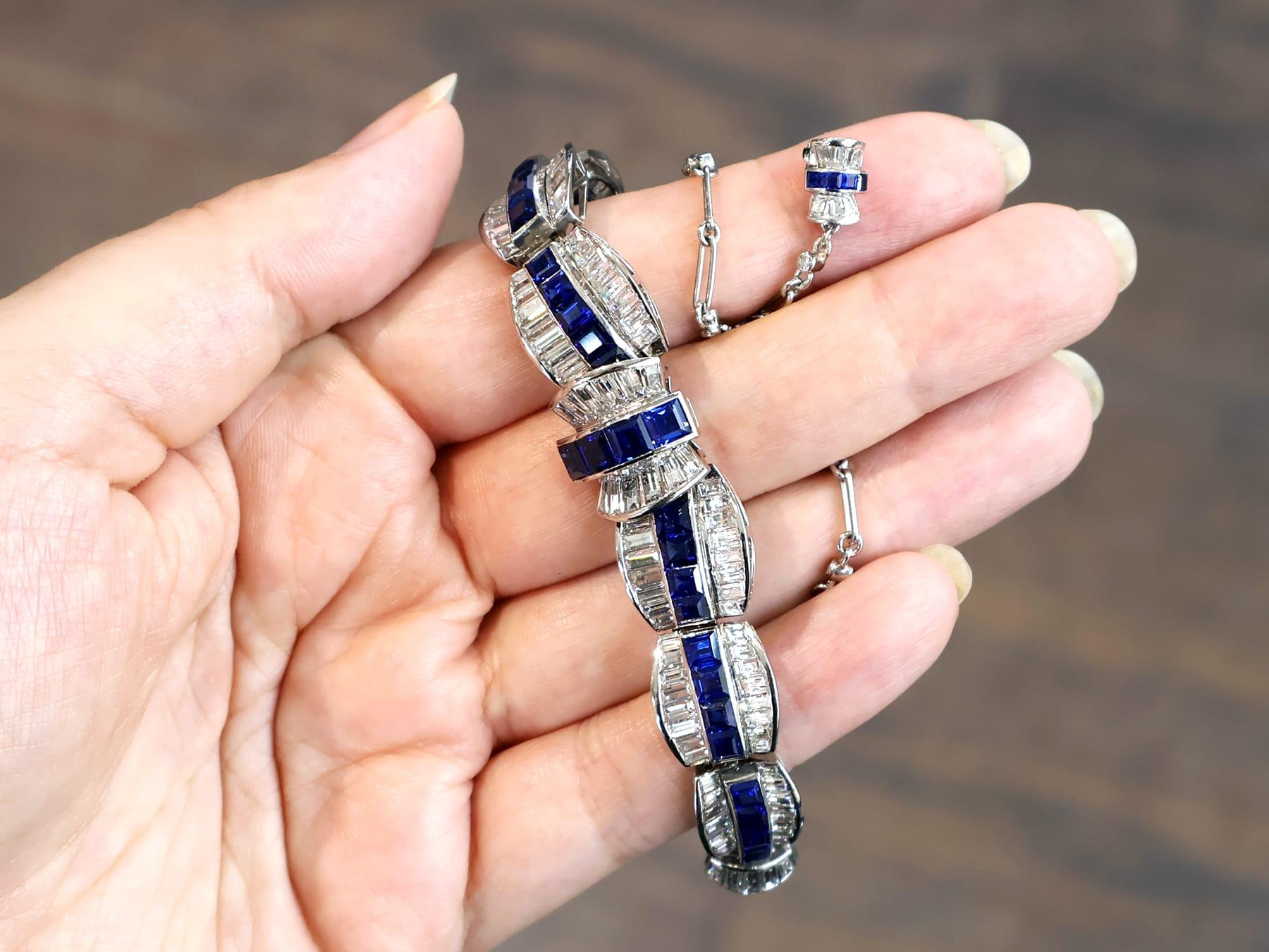 Baguette Cut 8.14 Carat Basaltic Sapphire 11.79 Carat Diamond Platinum Necklace Circa 1945 For Sale