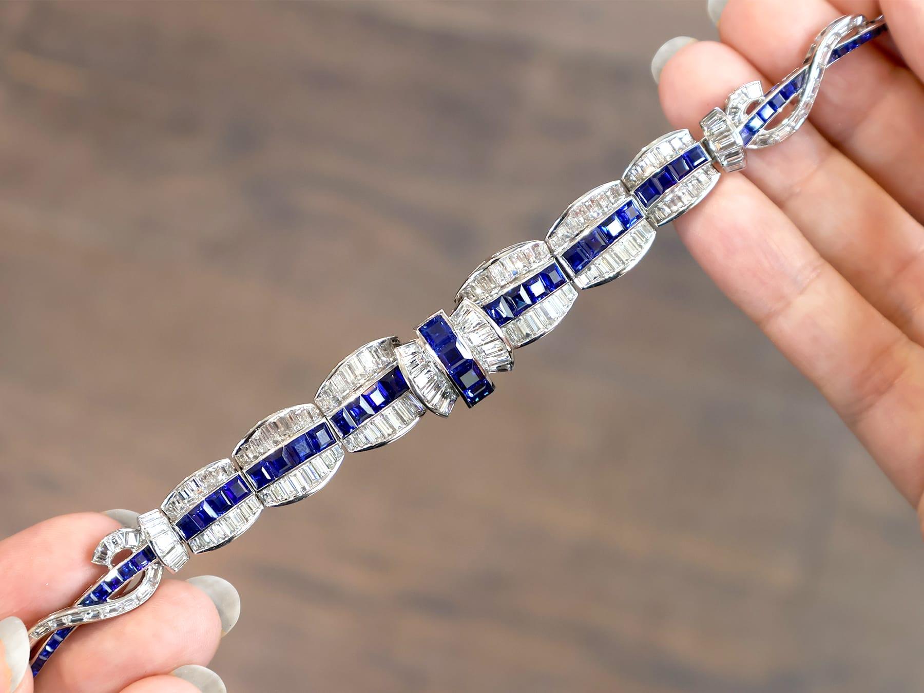 8.14 Carat Basaltic Sapphire 11.79 Carat Diamond Platinum Necklace Circa 1945 In Excellent Condition For Sale In Jesmond, Newcastle Upon Tyne