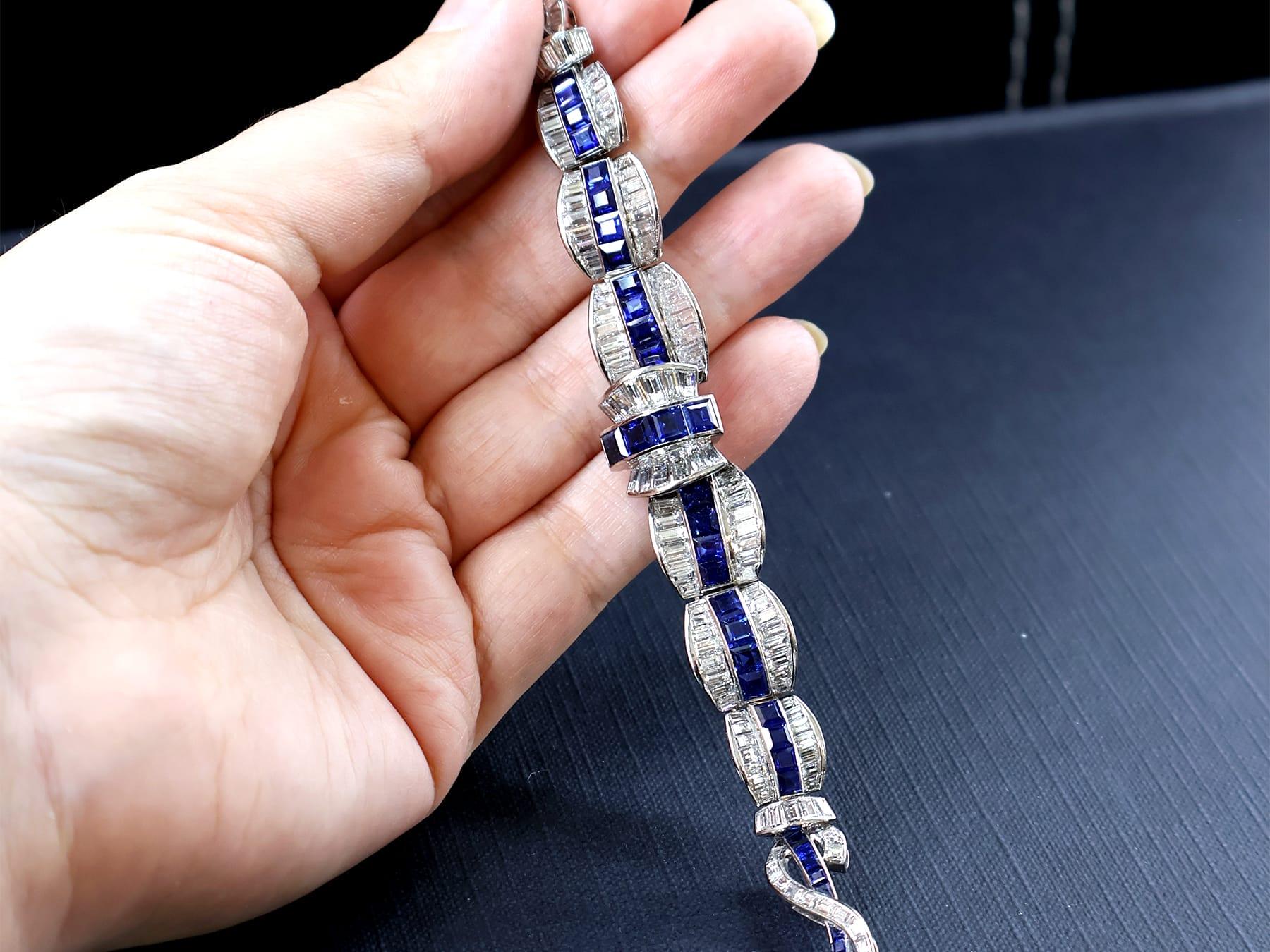 Women's or Men's 8.14 Carat Basaltic Sapphire 11.79 Carat Diamond Platinum Necklace Circa 1945 For Sale