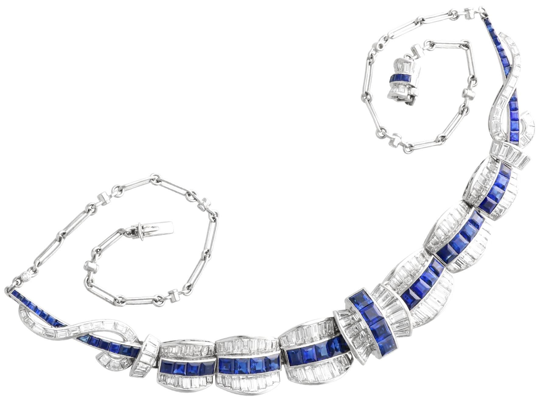 8.14 Carat Basaltic Sapphire 11.79 Carat Diamond Platinum Necklace Circa 1945 For Sale 3