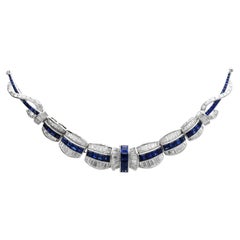 8.14 Carat Basaltic Sapphire 11.79 Carat Diamond Platinum Necklace Circa 1945