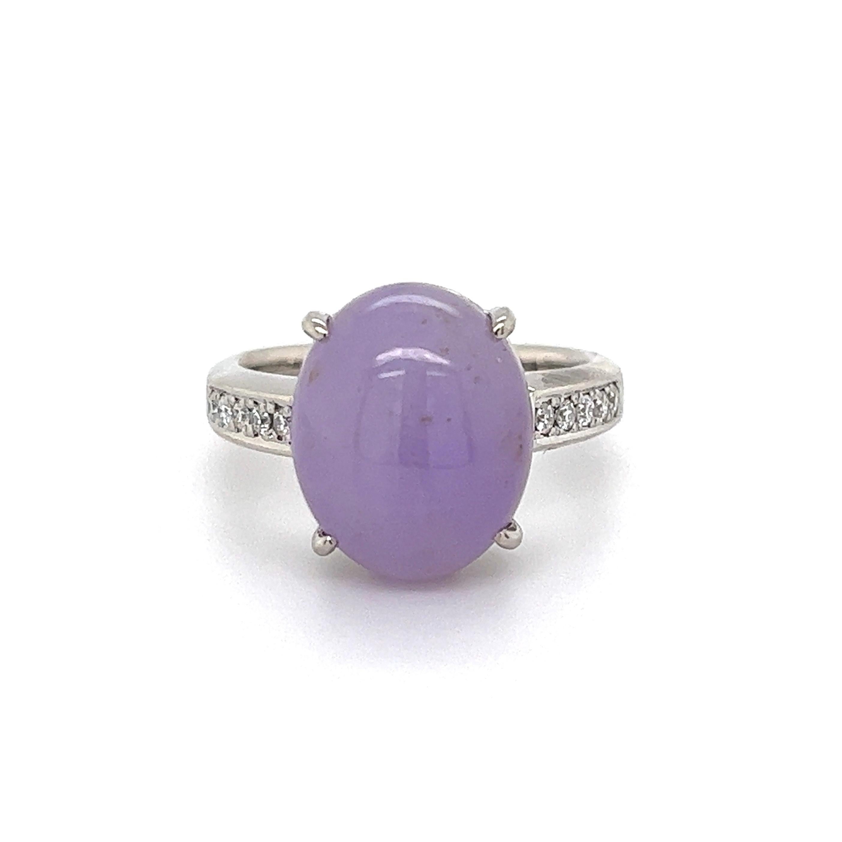 8.14 Carat Cabochon Lavender Jade and Diamond Platinum Ring For Sale at ...