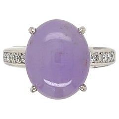 8.14 Carat Cabochon Lavender Jade and Diamond Platinum Ring