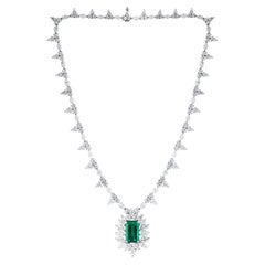 CERTIFIED 8.14 Carat Emerald and Diamond Necklace in Platinum