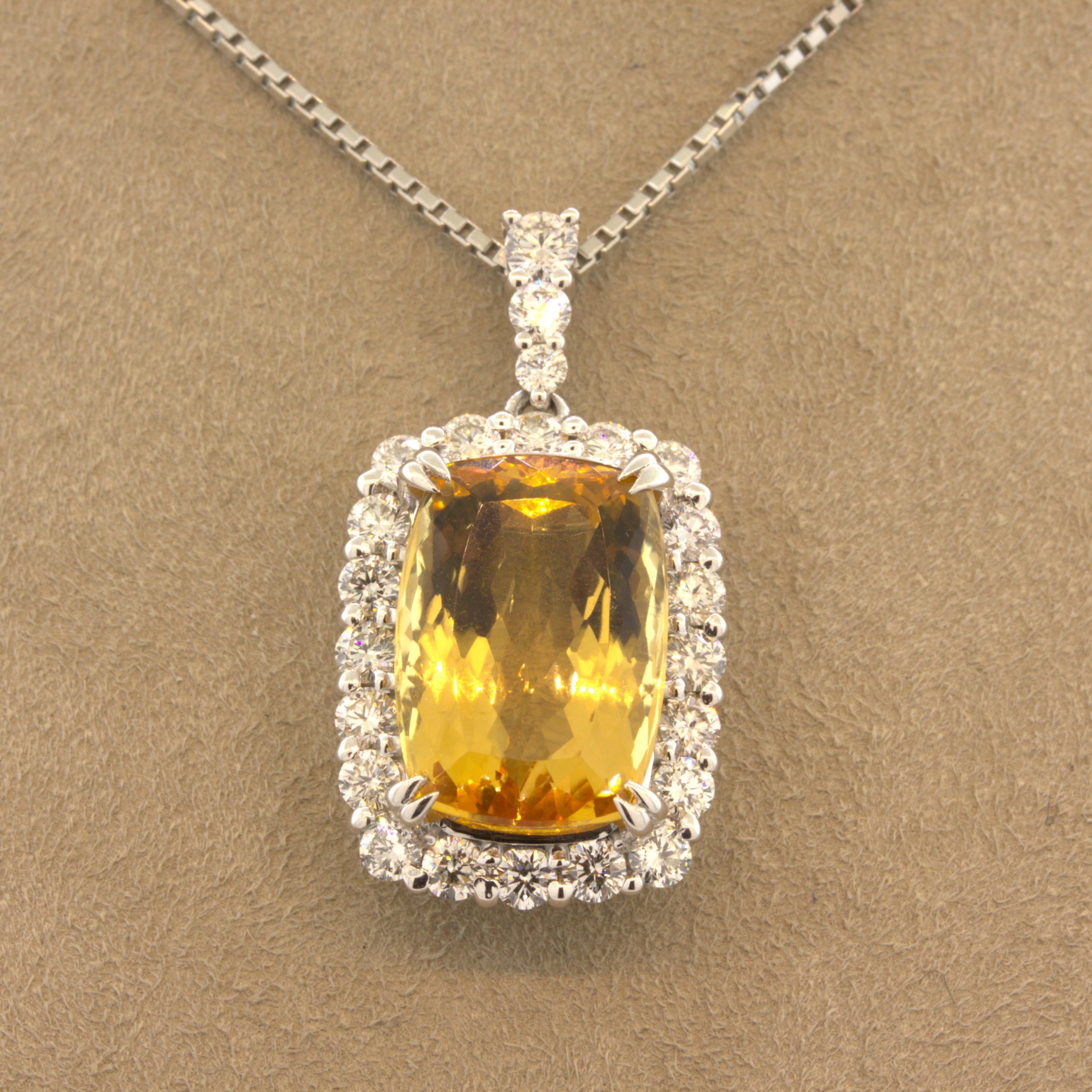 8.14 Carat Imperial Topaz Diamond Halo Platinum Drop Pendant In New Condition For Sale In Beverly Hills, CA