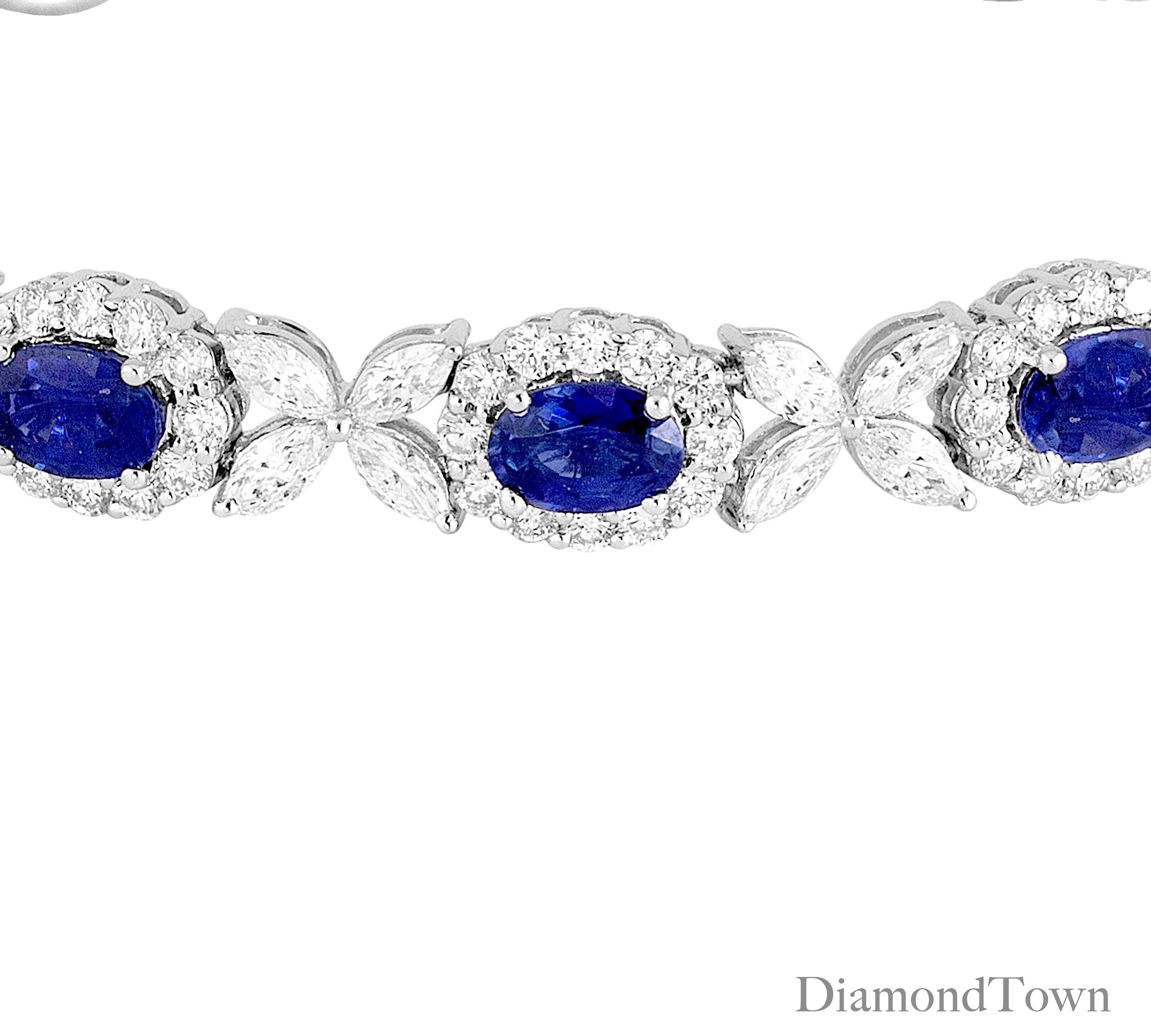 8.14 Carat Oval Cut Vivid Blue Sapphire and 6.95 Carat Diamond Bracelet (Zeitgenössisch)