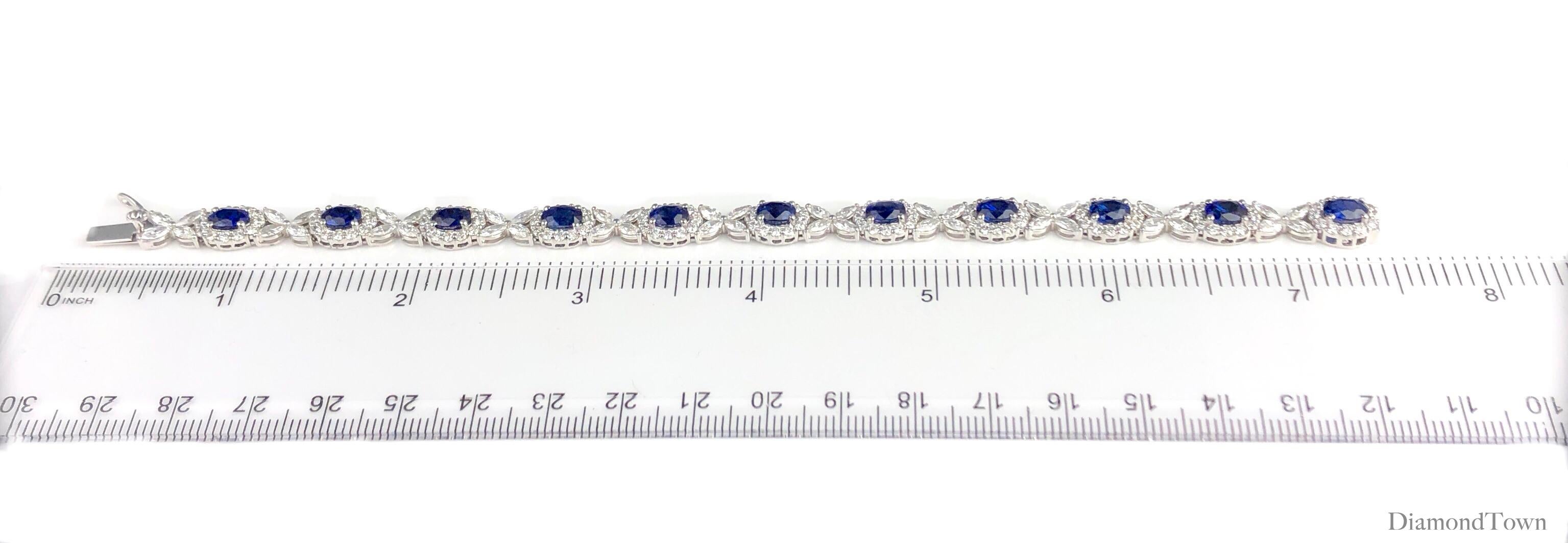 8.14 Carat Oval Cut Vivid Blue Sapphire and 6.95 Carat Diamond Bracelet im Zustand „Neu“ in New York, NY
