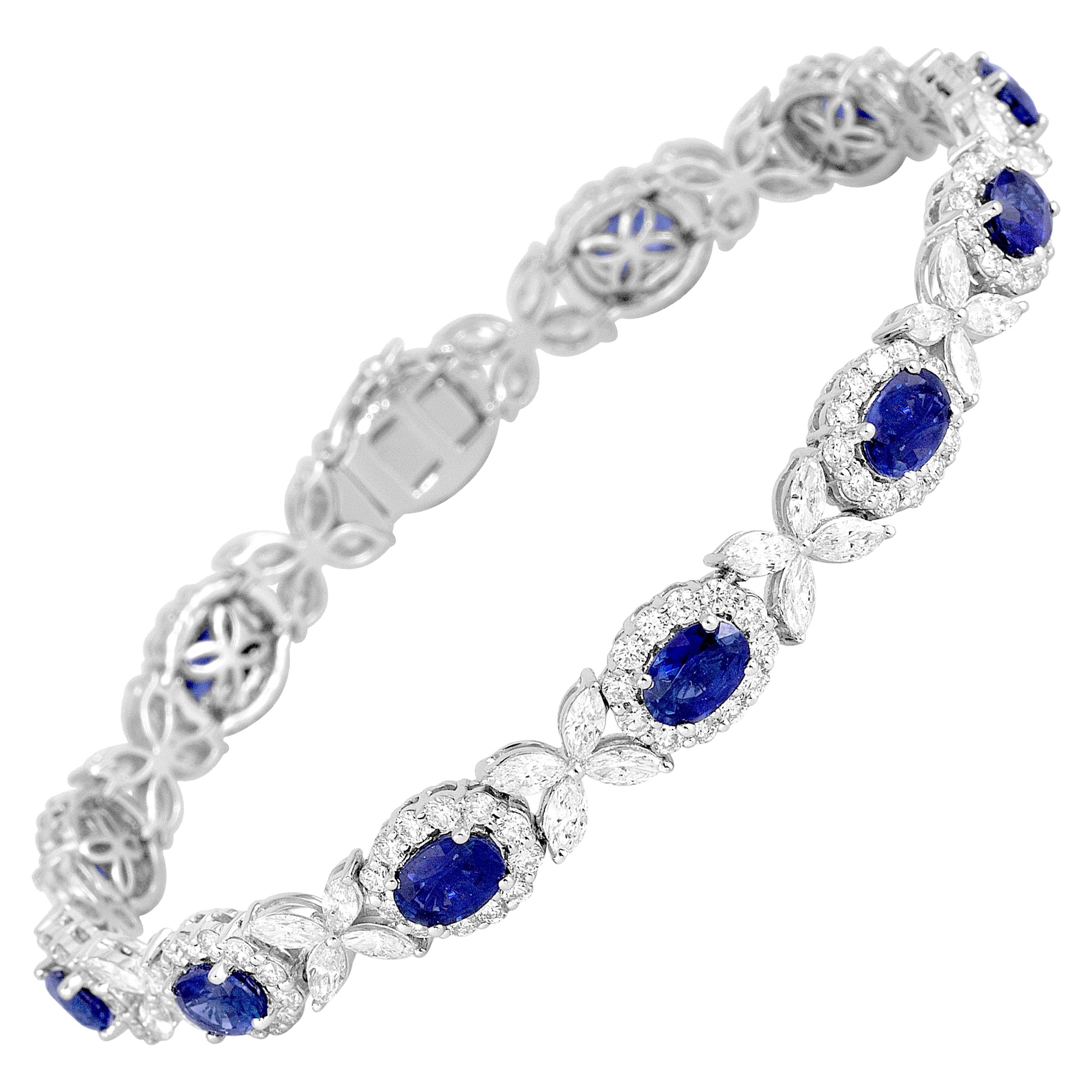 8.14 Carat Oval Cut Vivid Blue Sapphire and 6.95 Carat Diamond Bracelet