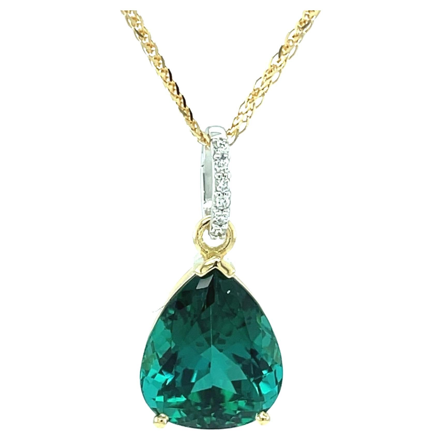 Indicolite Tourmaline and Diamond Pendant Necklace in Yellow Gold, 8.14 Carats