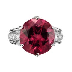 8.14 Carat Round Pink Rubelite Tourmaline Diamond Platinum Cocktail Ring