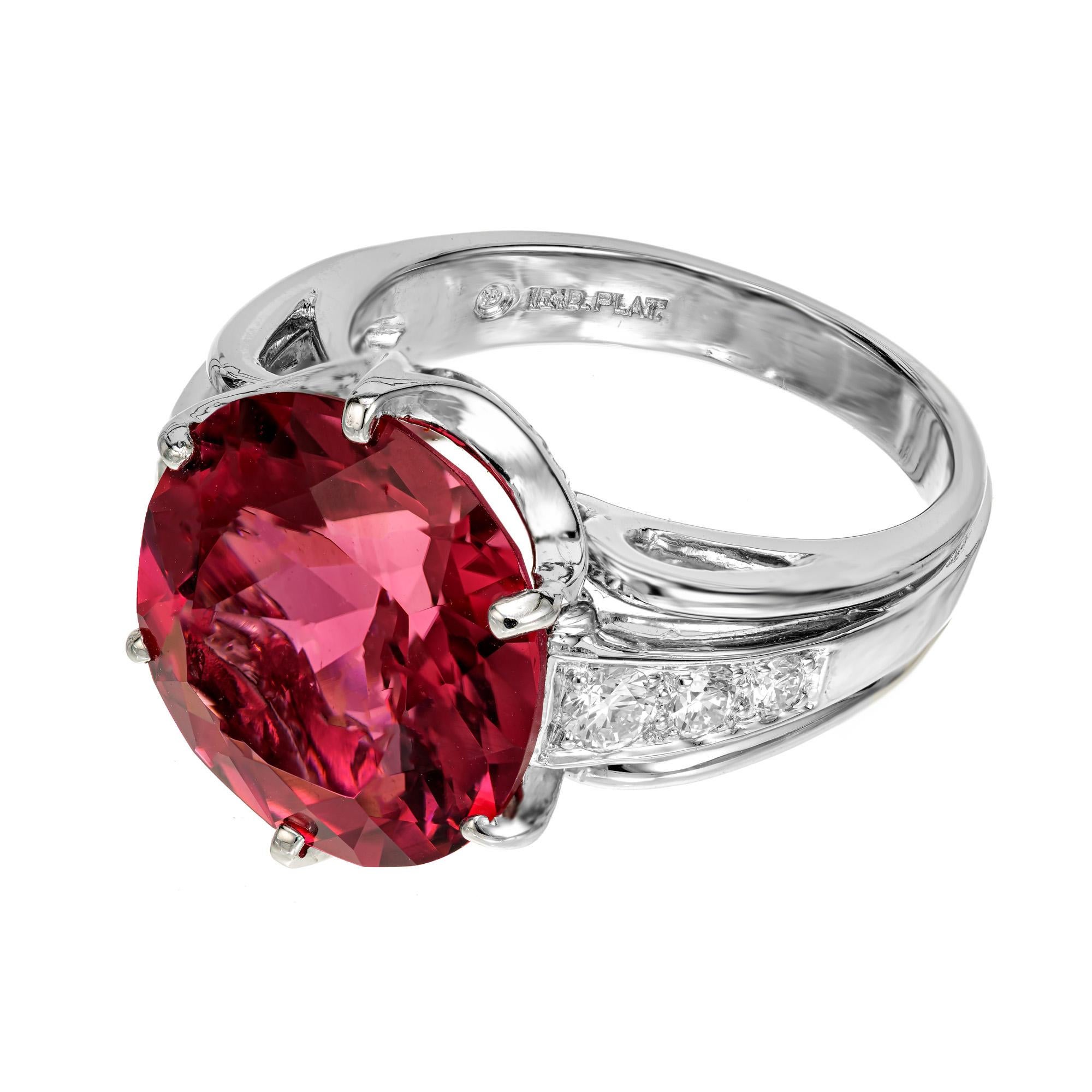 Round Cut 8.14 Carat Round Pink Rubelite Tourmaline Diamond Platinum Cocktail Ring For Sale