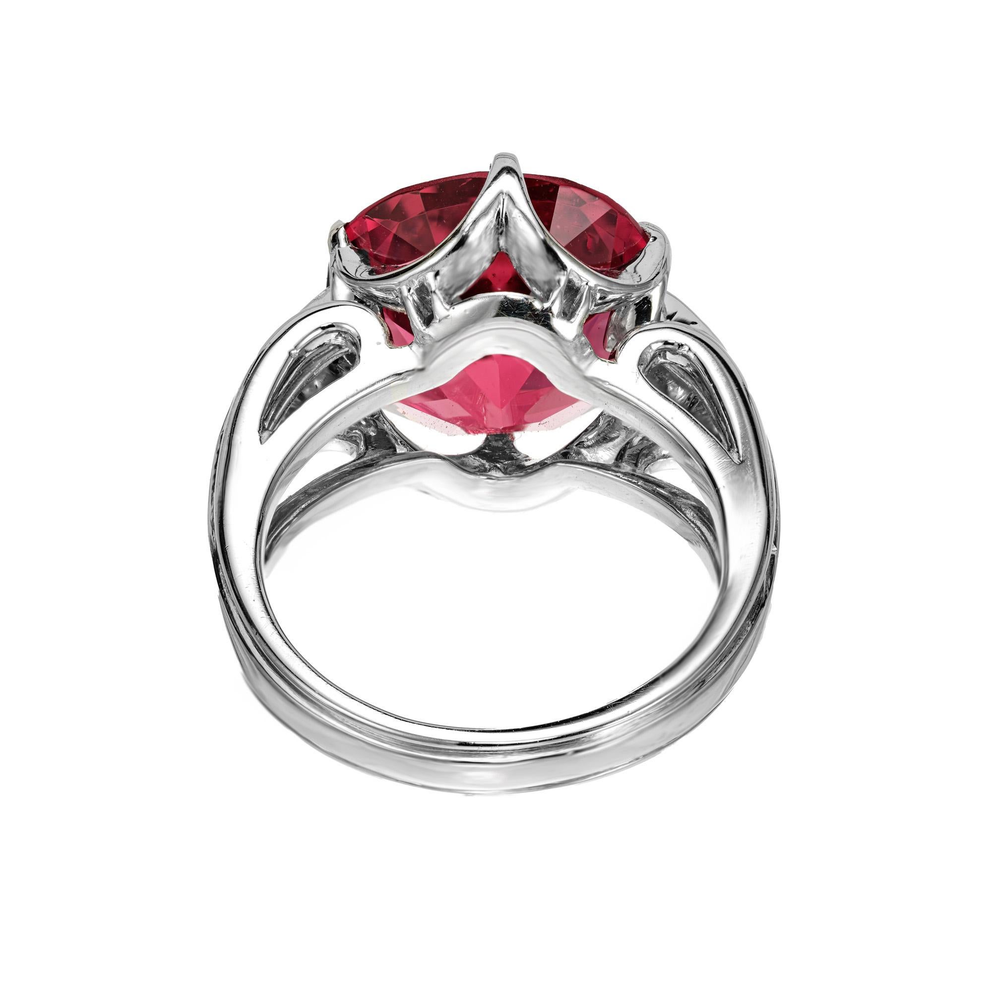 Women's 8.14 Carat Round Pink Rubelite Tourmaline Diamond Platinum Cocktail Ring For Sale