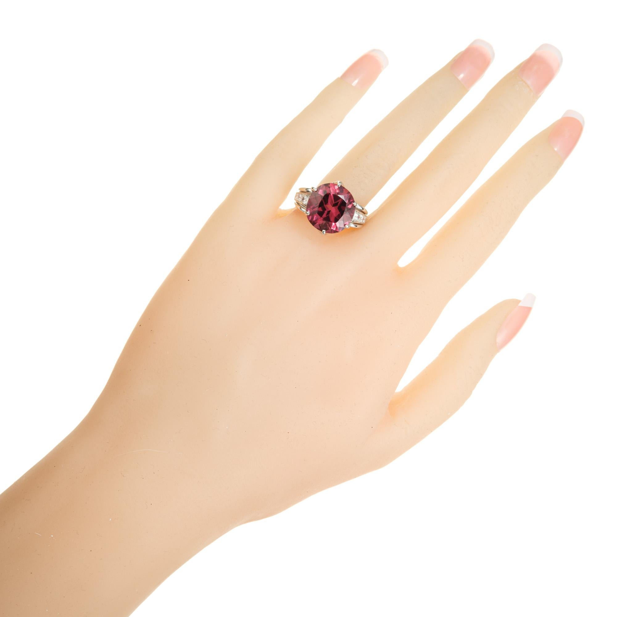 8.14 Carat Round Pink Rubelite Tourmaline Diamond Platinum Cocktail Ring For Sale 2