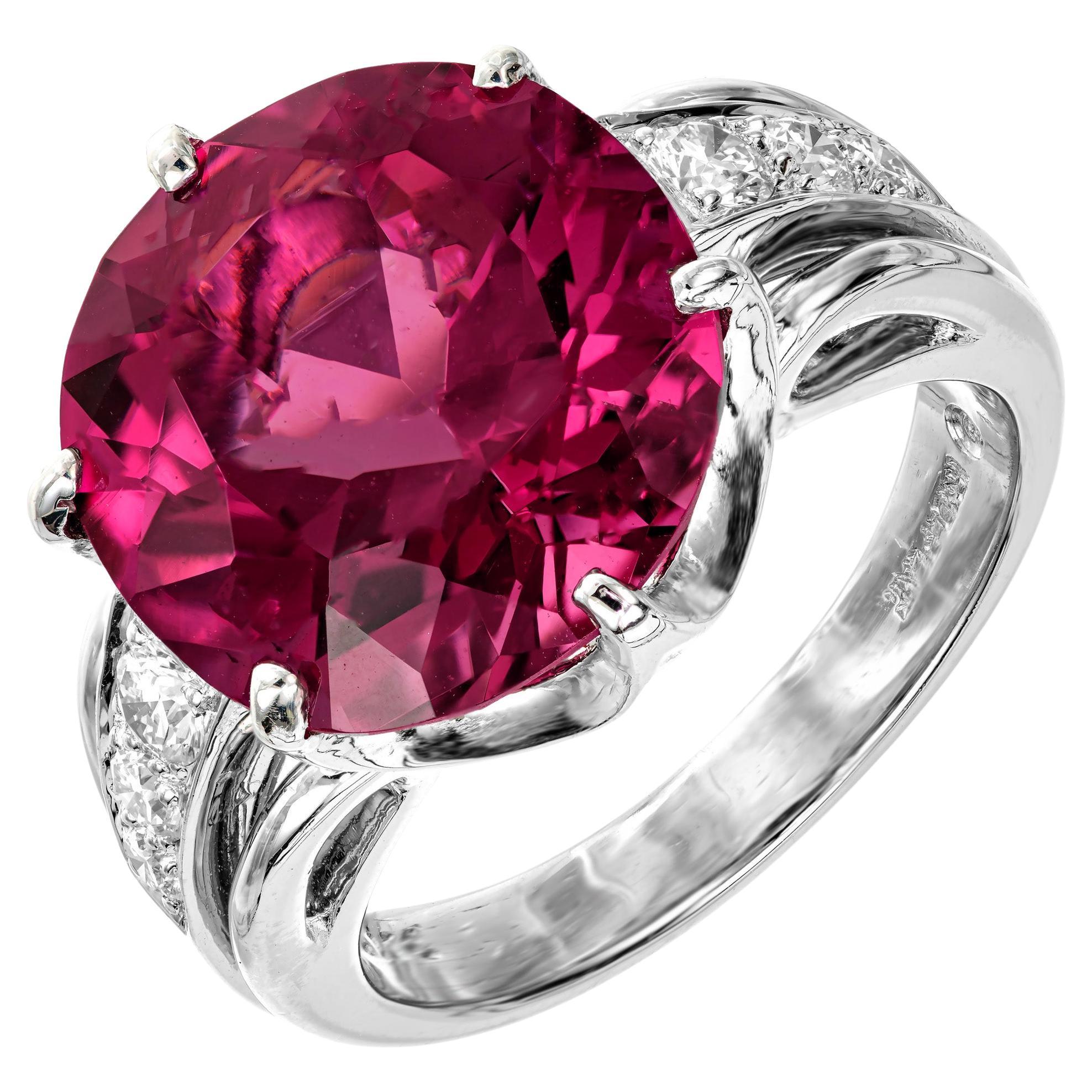 8.14 Carat Round Pink Rubelite Tourmaline Diamond Platinum Cocktail Ring