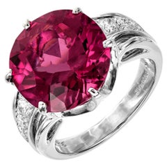 Retro 8.14 Carat Round Pink Rubelite Tourmaline Diamond Platinum Cocktail Ring