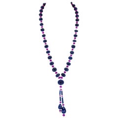Vintage 814 Carat Sapphire and Ruby Bead Drop Necklace