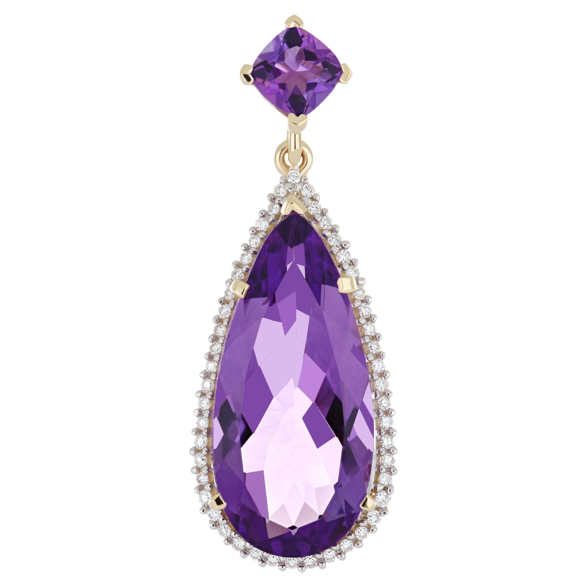 14Karat Rose Gold Handmade Jewelry, Amethyst & Diamond Pendant Anniversary Wear For Sale
