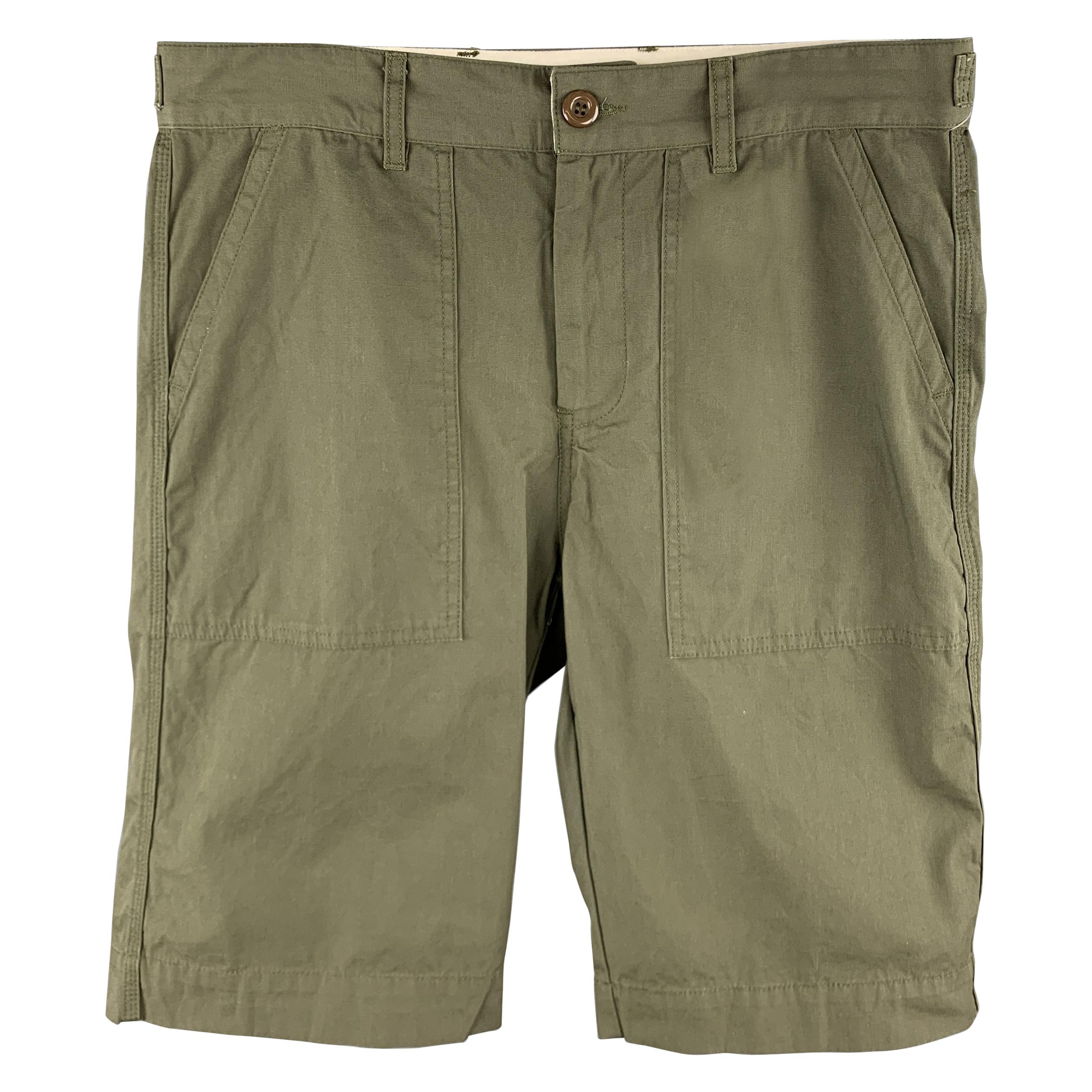 8.15 AUGUST FIFTEENTH Size 32 Olive Solid Cotton Patch Pocket Shorts