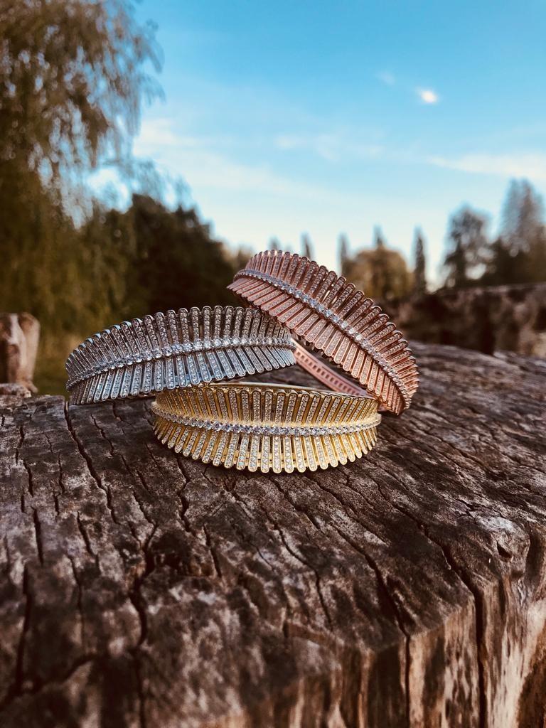 Art Déco Bracciale con piume in argento 925 con zirconia cubica da 8,15 carati e placca in oro rosa Art Deco in vendita