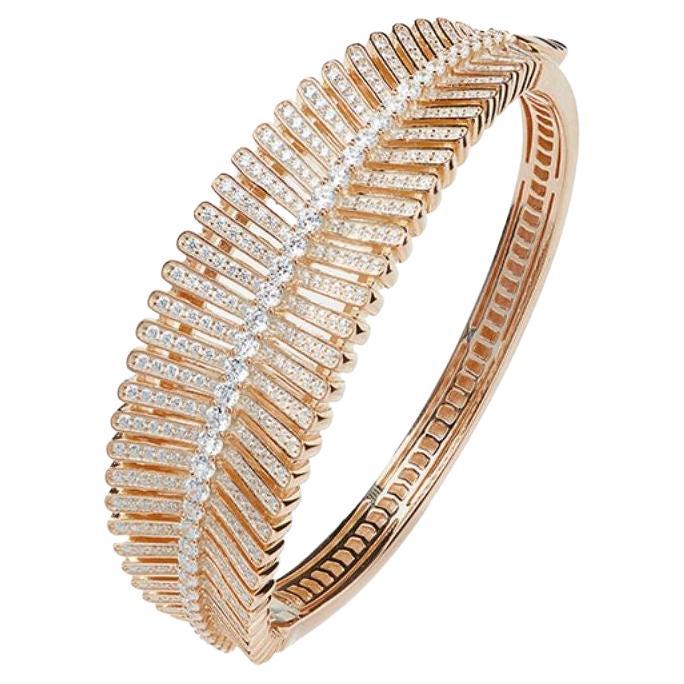 8.15Carat Cubic Zirconia Rose Gold Plate Art Deco Sterling Silver Feather Bangle For Sale