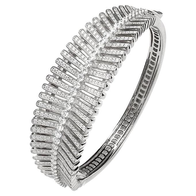 8.15 Carat Cubic Zirconia Art Deco 925 Sterling Silver Feather Bracelet Bangle For Sale