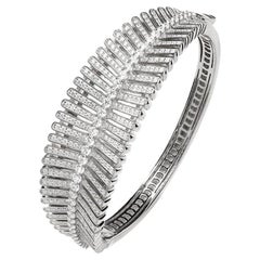 8.15 Carat Cubic Zirconia Art Deco 925 Sterling Silver Feather Bracelet Bangle