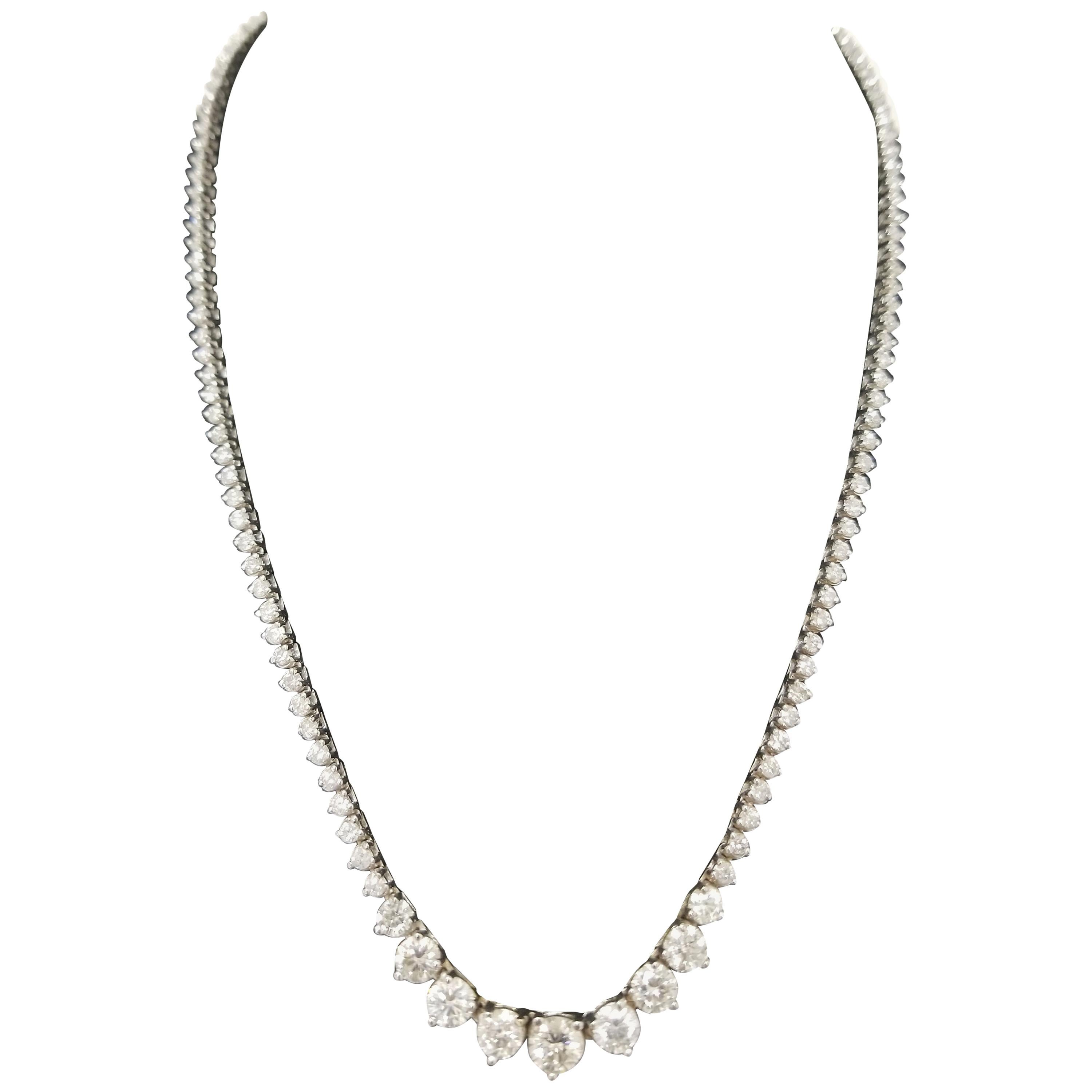 8.15 Carat Diamond White Gold Riviera Graduated Tennis Necklace