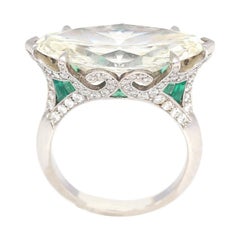 Vintage 8.15 Carat GIA Certified Marquise Shape Diamond Emerald Ring, 1940