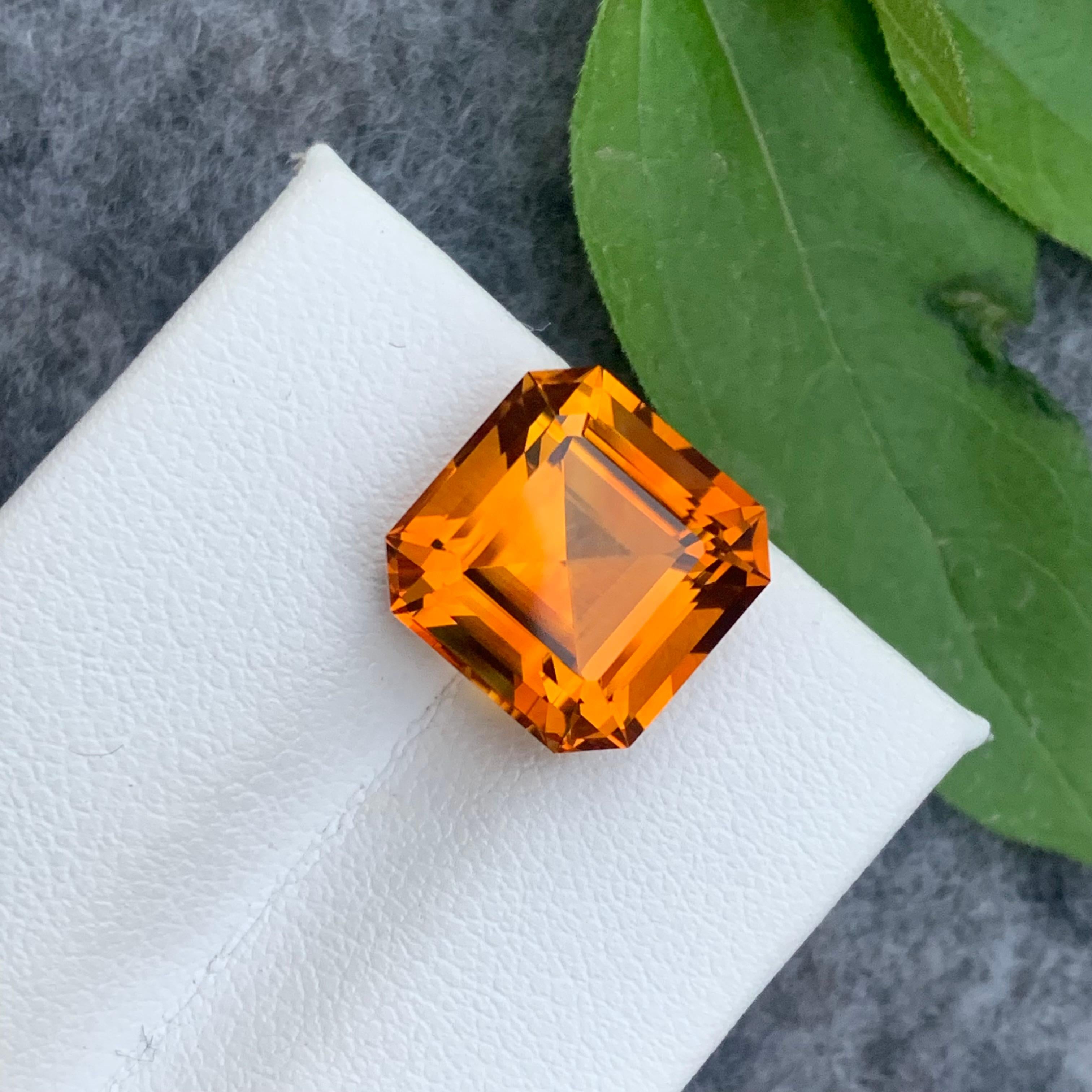 8.15 Carat Gorgeous Orange Faceted Mandarin Citrine Perfect Asscher Cut  For Sale 7